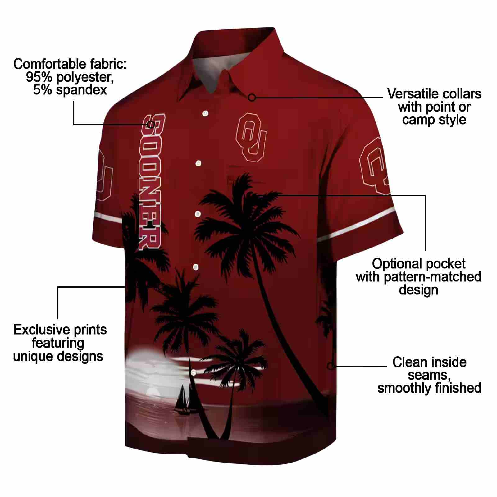 oklahoma sooners beach sunset crimson black hawaiian shirt new arrival