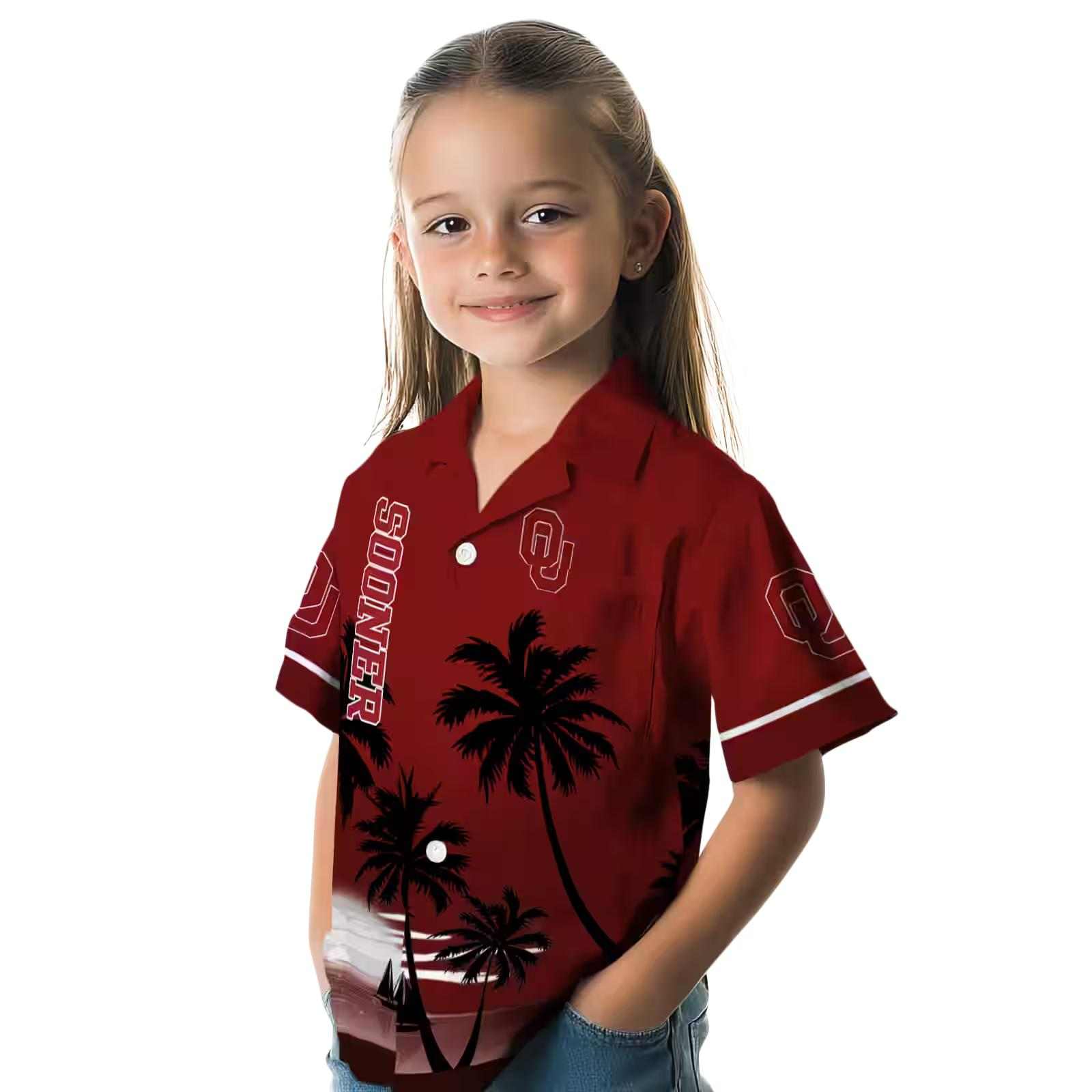 oklahoma sooners beach sunset crimson black hawaiian shirt premium grade