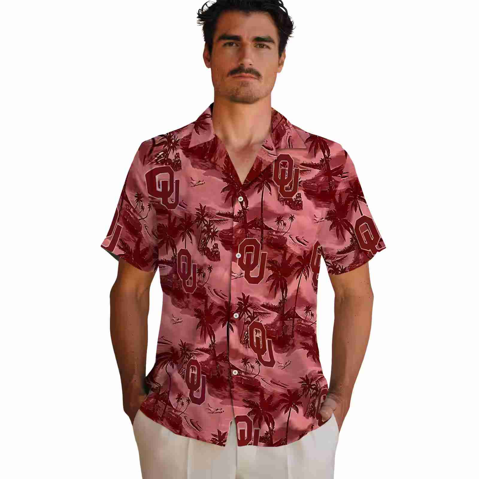 oklahoma sooners coastal palms crimson hawaiian shirt fashion forward