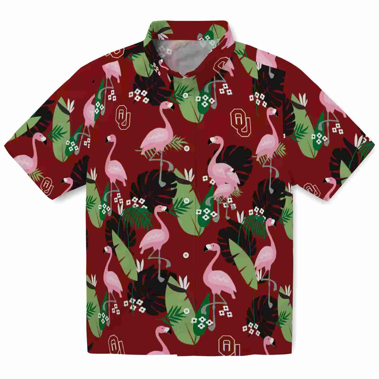 Oklahoma Sooners Flamingo Leaf Motif Crimson Hawaiian Shirt