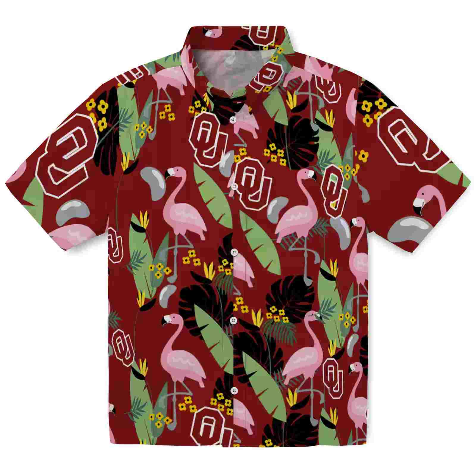 Oklahoma Sooners Flamingo Leaves Crimson Hawaiian Shirt