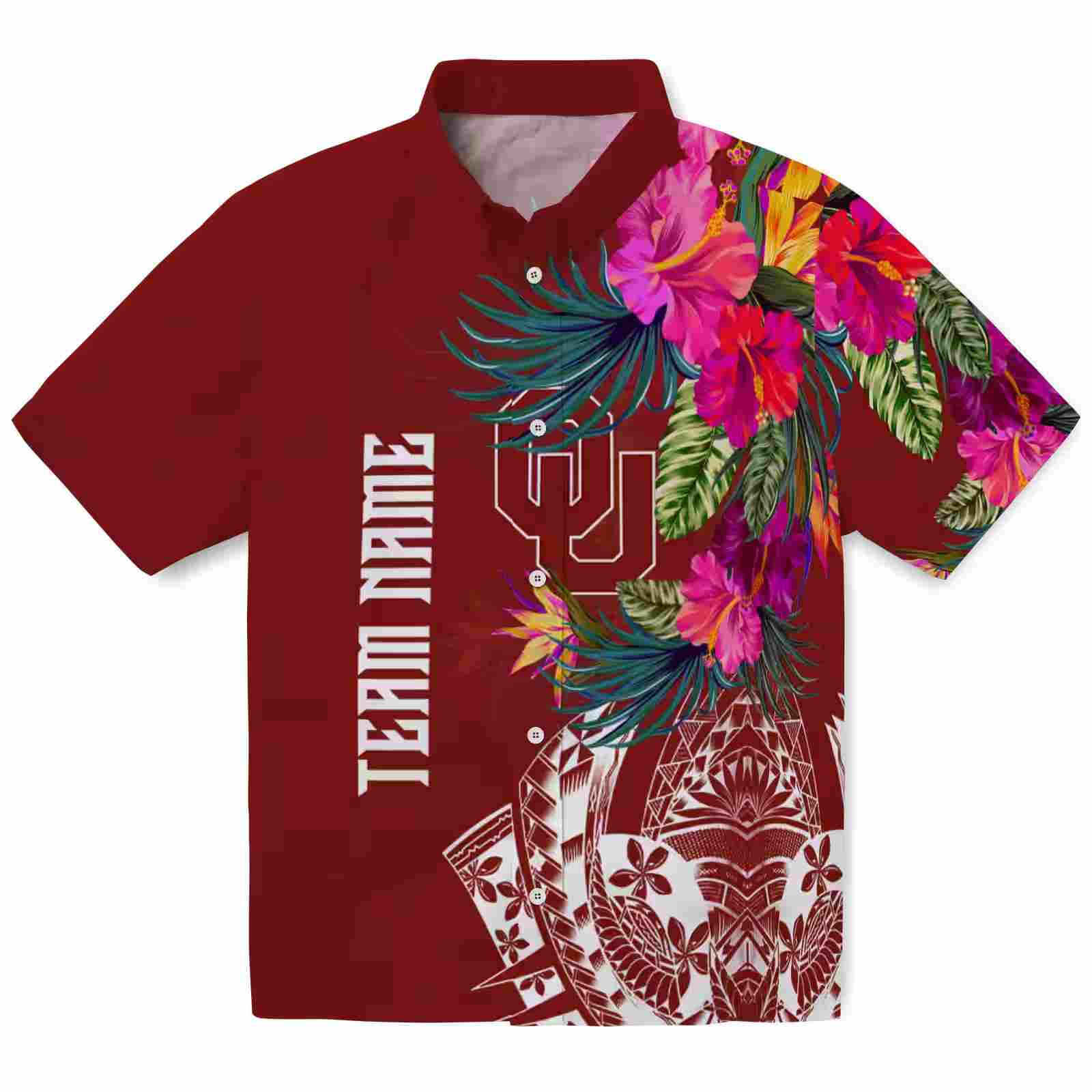 Oklahoma Sooners Floral Polynesian Crimson Hawaiian Shirt