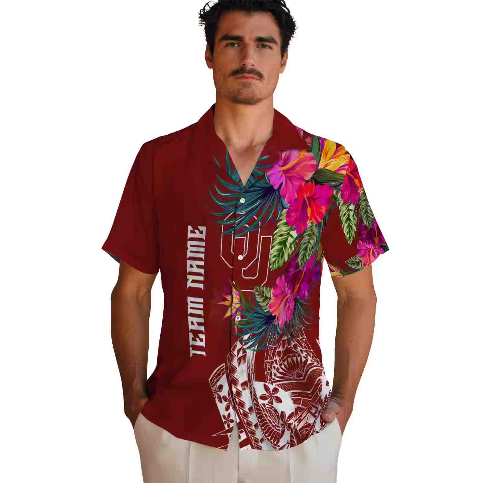 oklahoma sooners floral polynesian crimson hawaiian shirt fashion forward