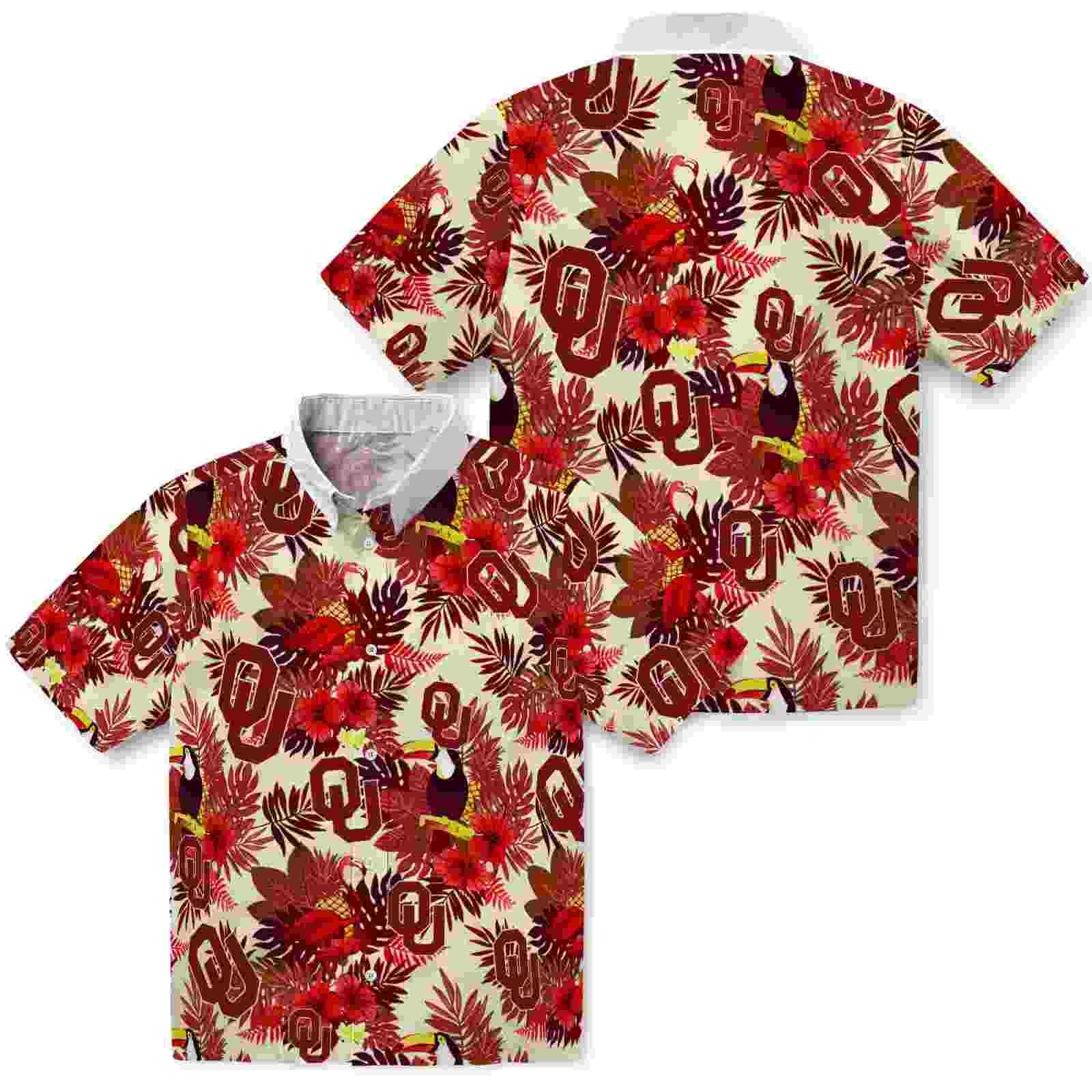 oklahoma sooners floral toucan crimson red hawaiian shirt high quality