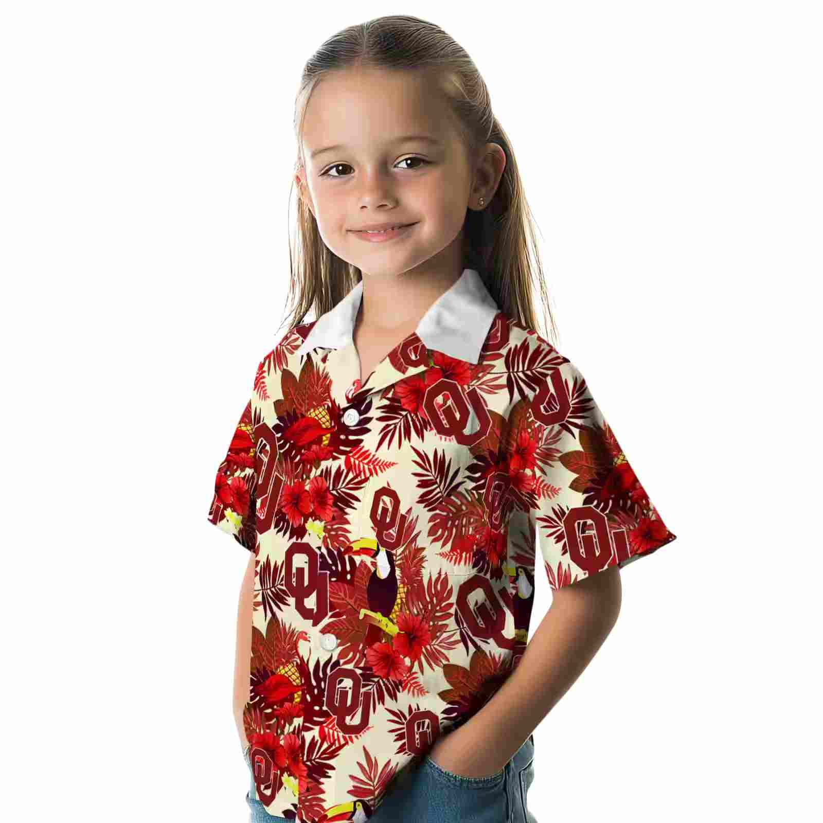 oklahoma sooners floral toucan crimson red hawaiian shirt premium grade