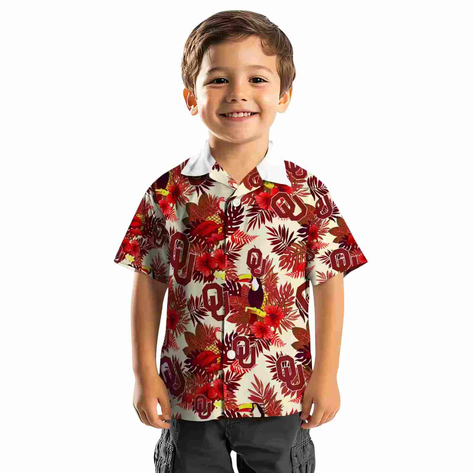 oklahoma sooners floral toucan crimson red hawaiian shirt top rated