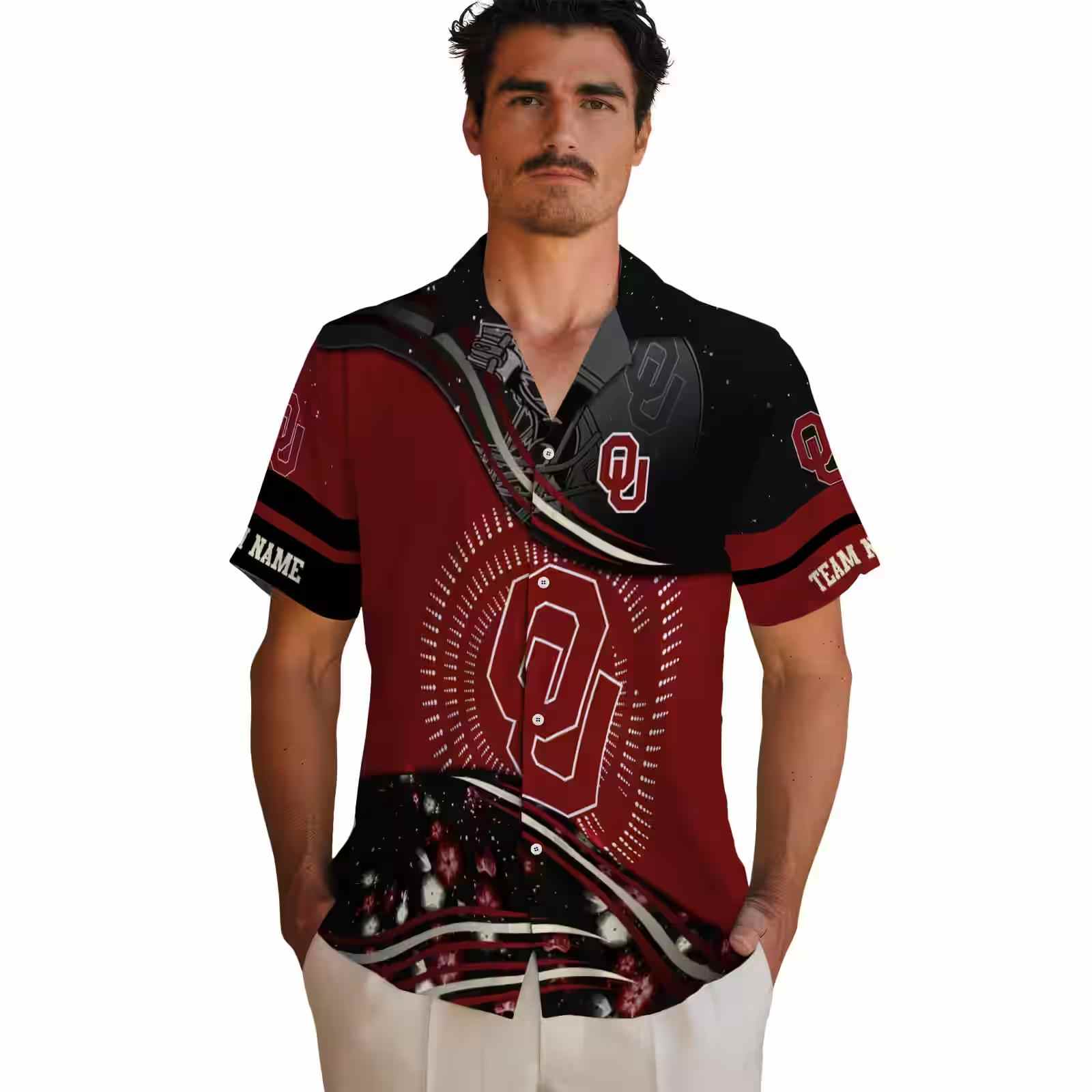 oklahoma sooners football wave crimson black hawaiian shirt fashion forward