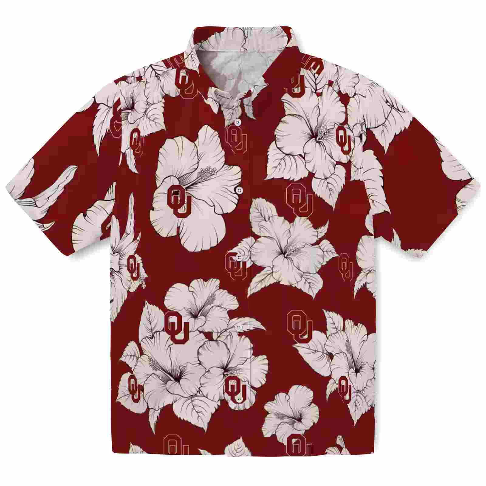 Oklahoma Sooners Hibiscus Blooms Crimson White Hawaiian Shirt