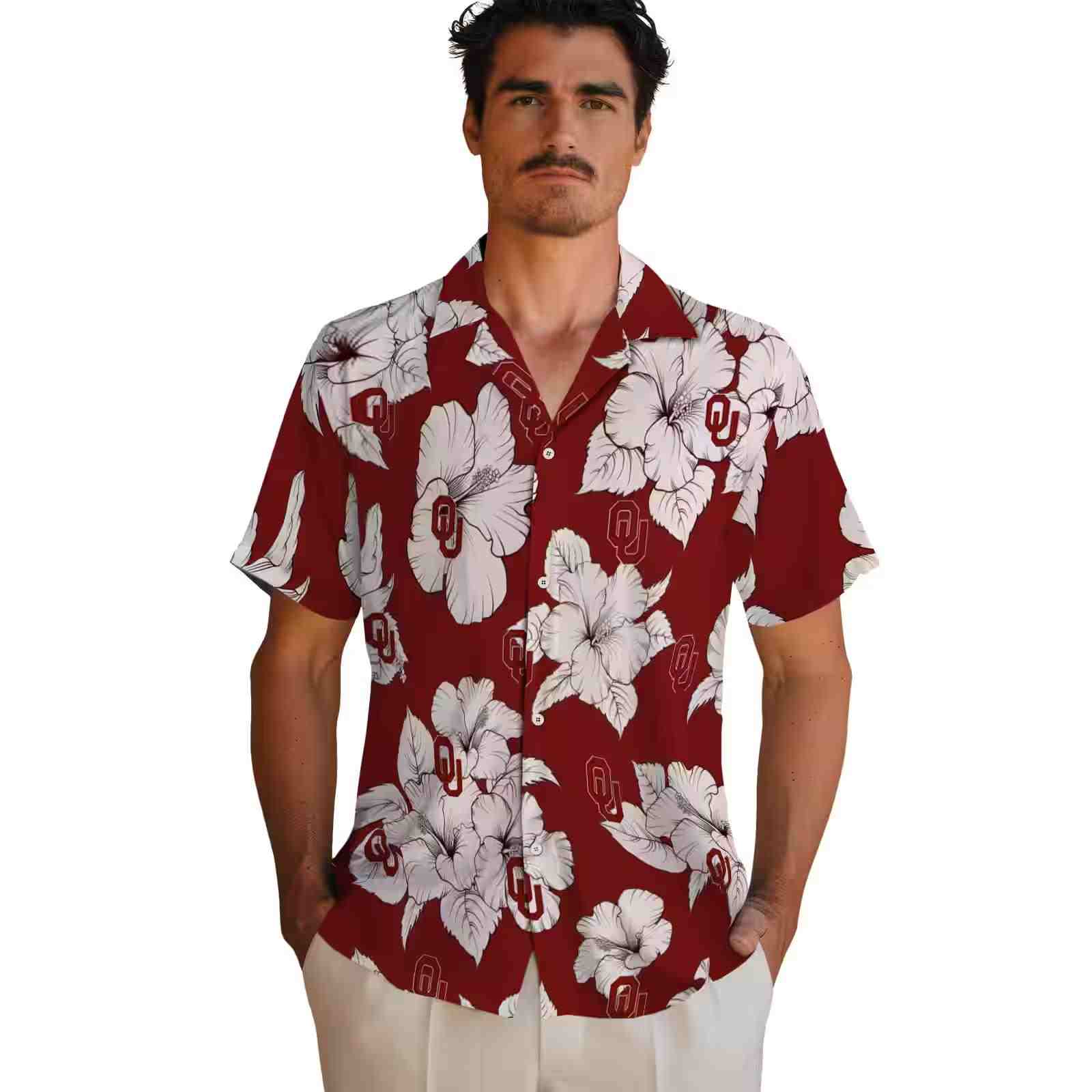 oklahoma sooners hibiscus blooms crimson white hawaiian shirt fashion forward