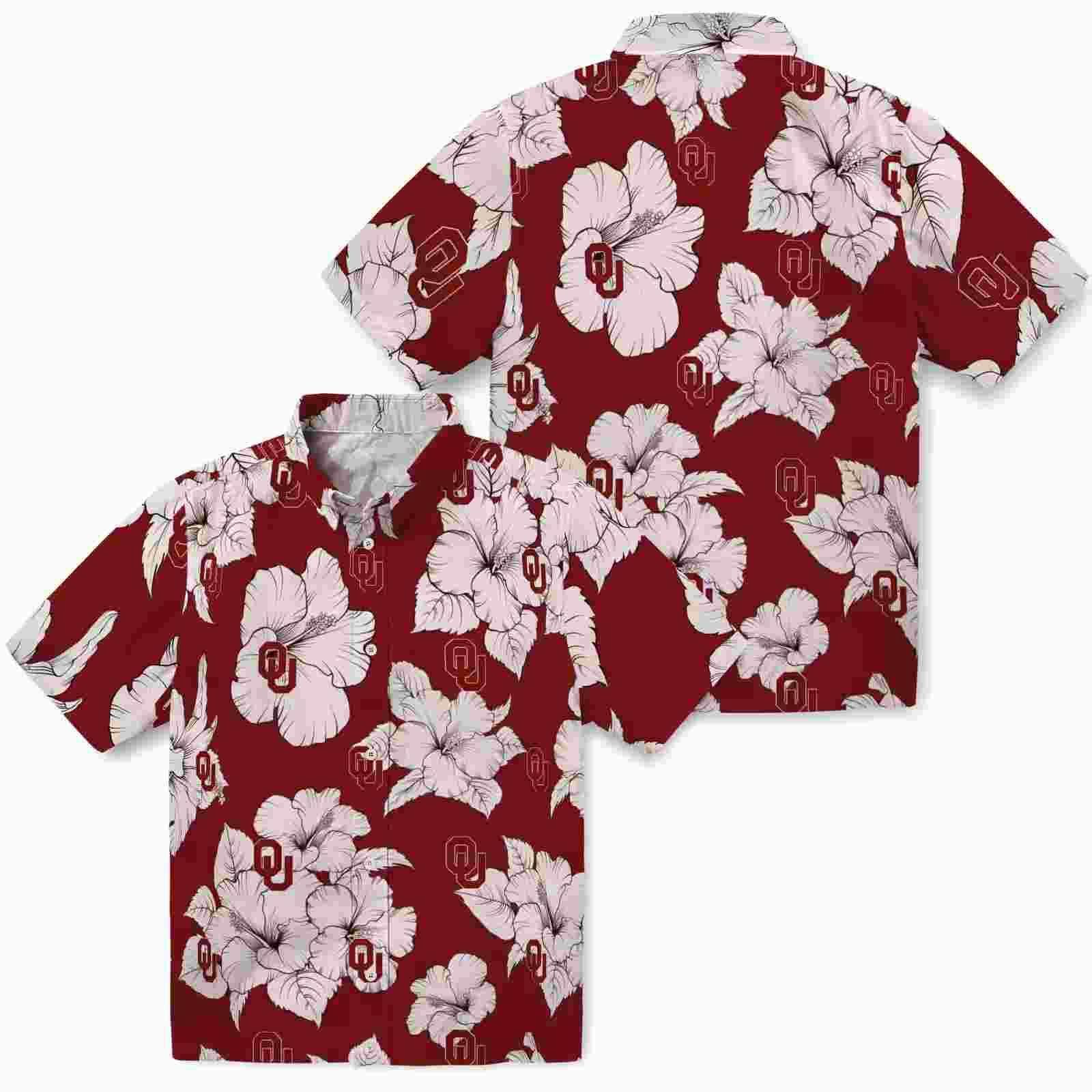 oklahoma sooners hibiscus blooms crimson white hawaiian shirt high quality