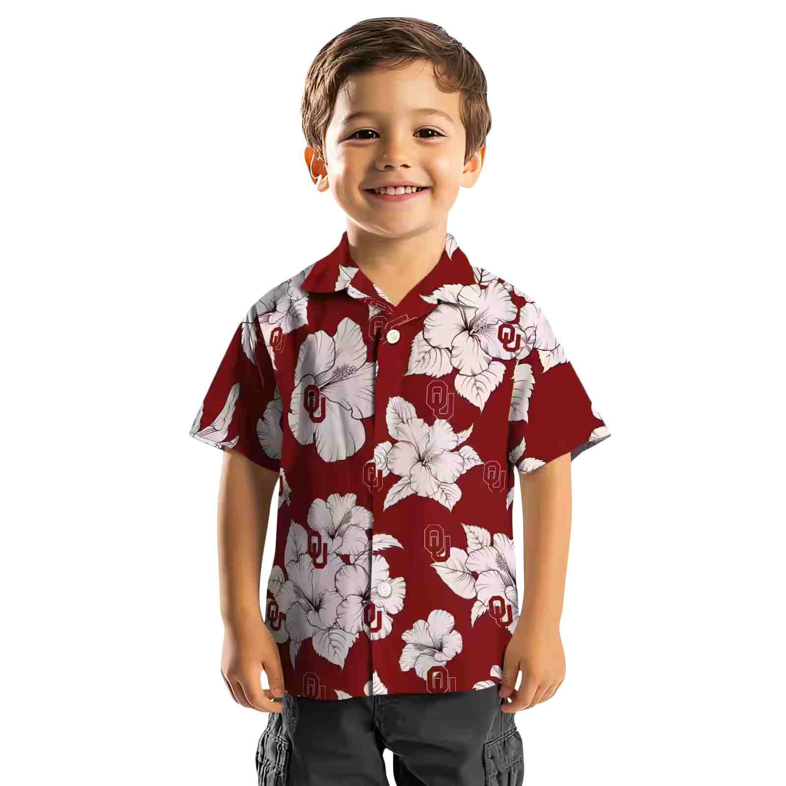 oklahoma sooners hibiscus blooms crimson white hawaiian shirt top rated