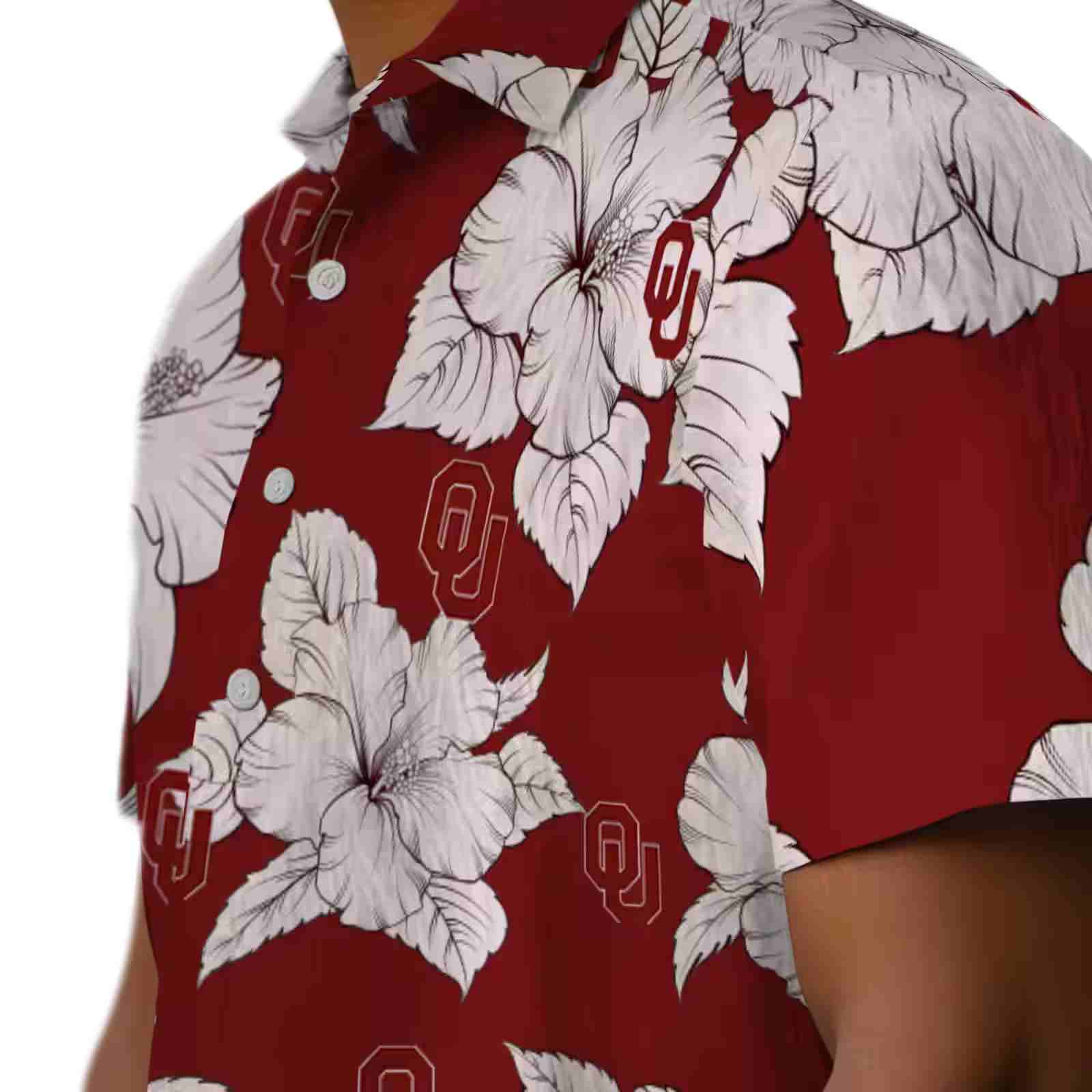 oklahoma sooners hibiscus blooms crimson white hawaiian shirt trendy