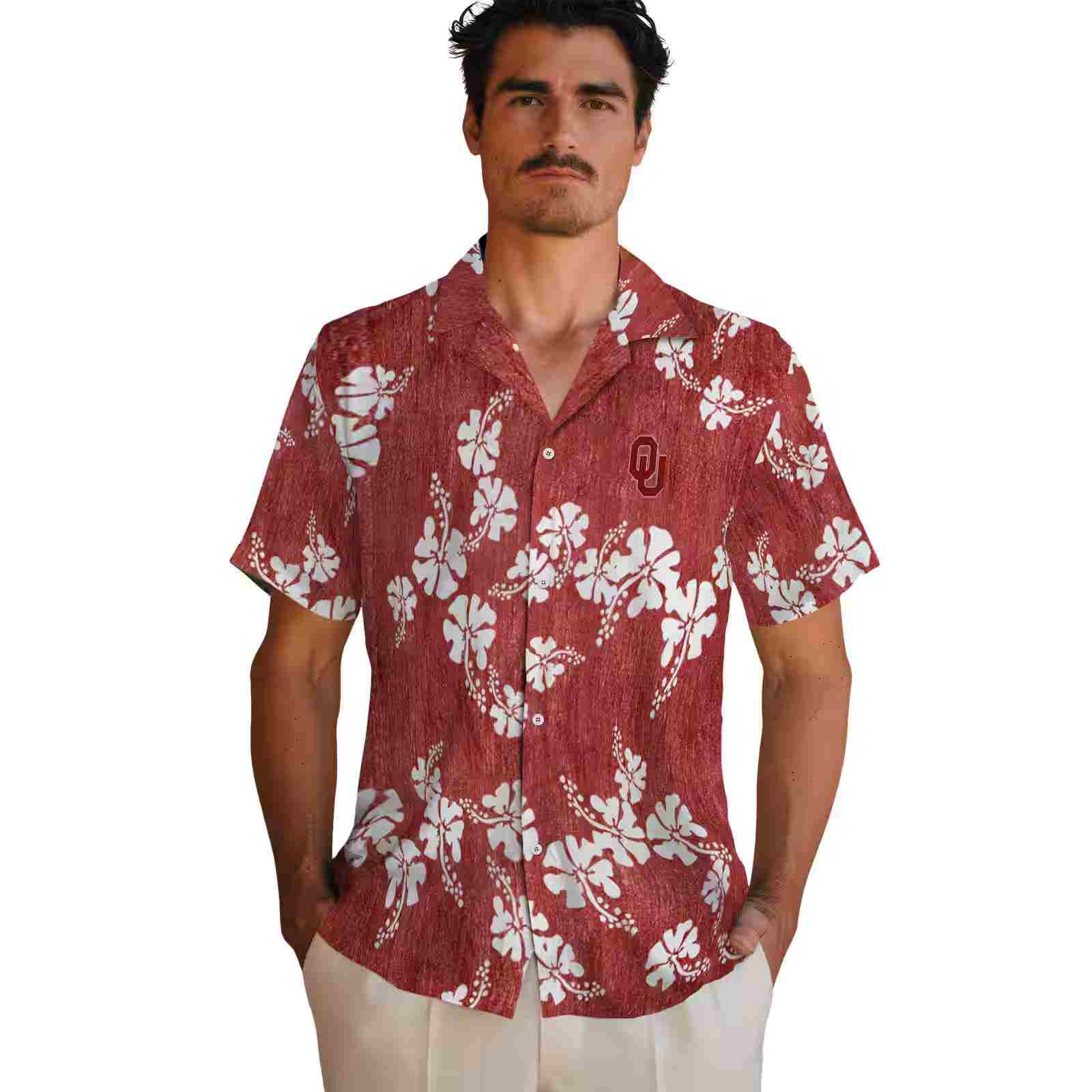 oklahoma sooners hibiscus clusters crimson hawaiian shirt fashion forward