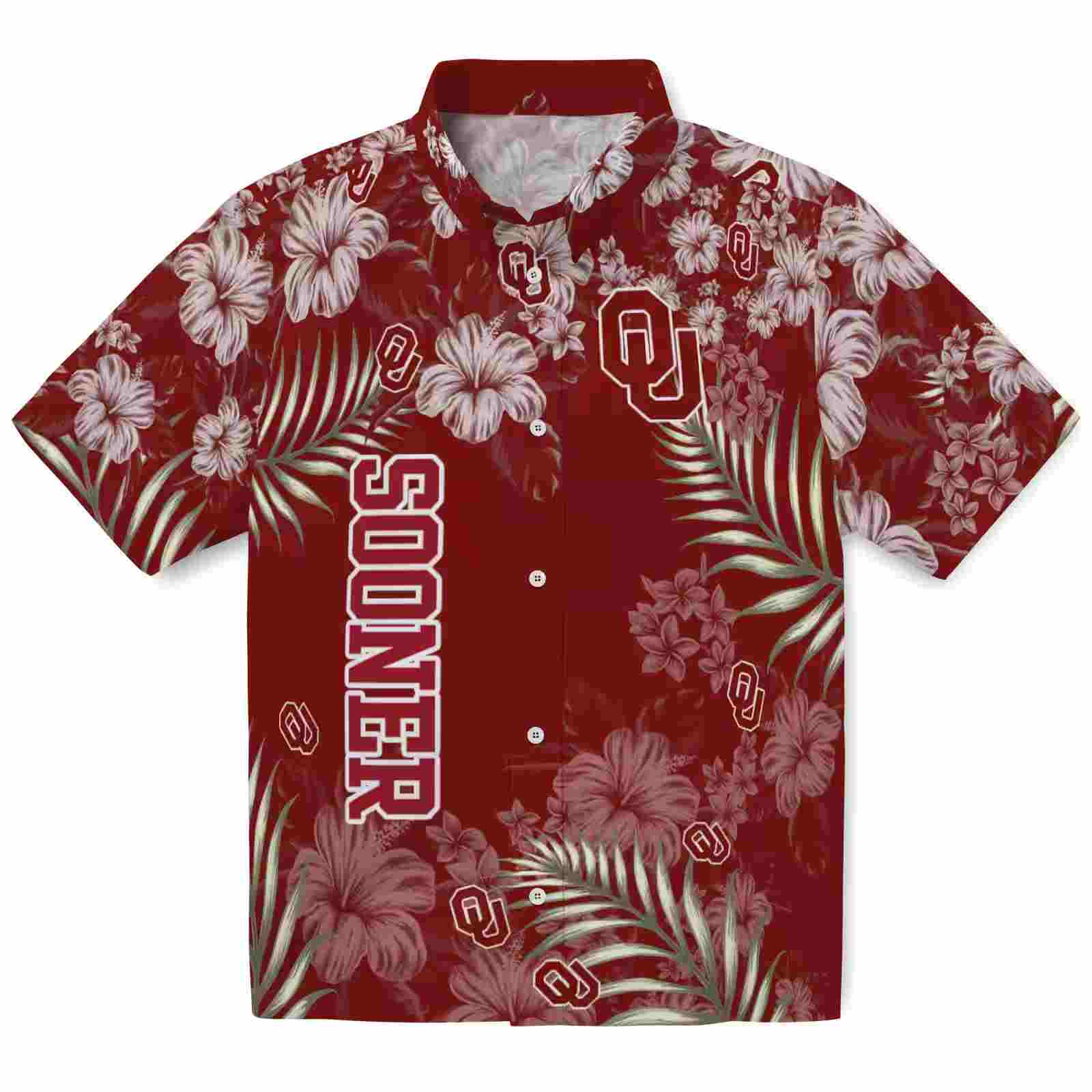 Oklahoma Sooners Hibiscus Print Crimson Hawaiian Shirt