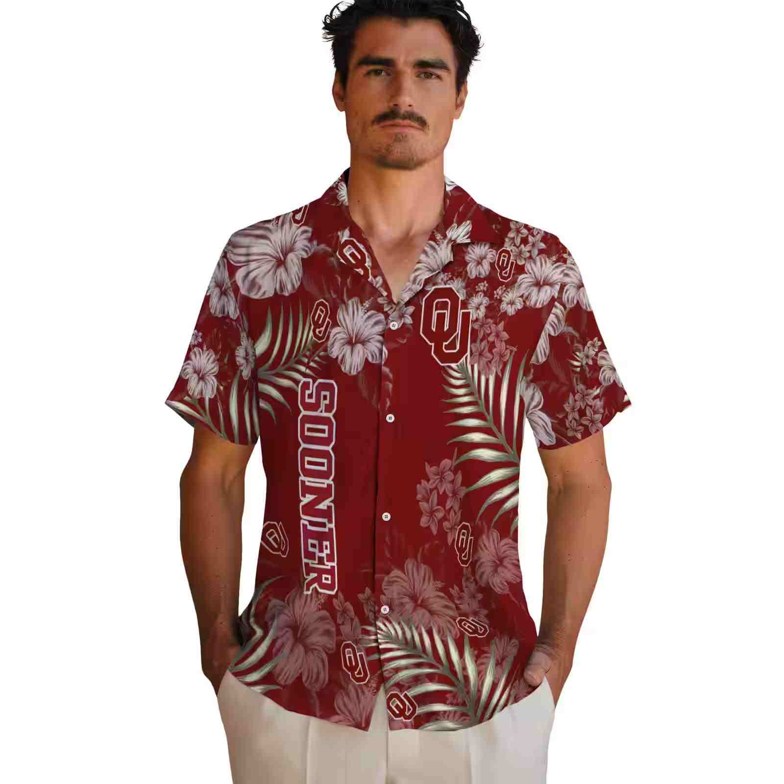 oklahoma sooners hibiscus print crimson hawaiian shirt fashion forward