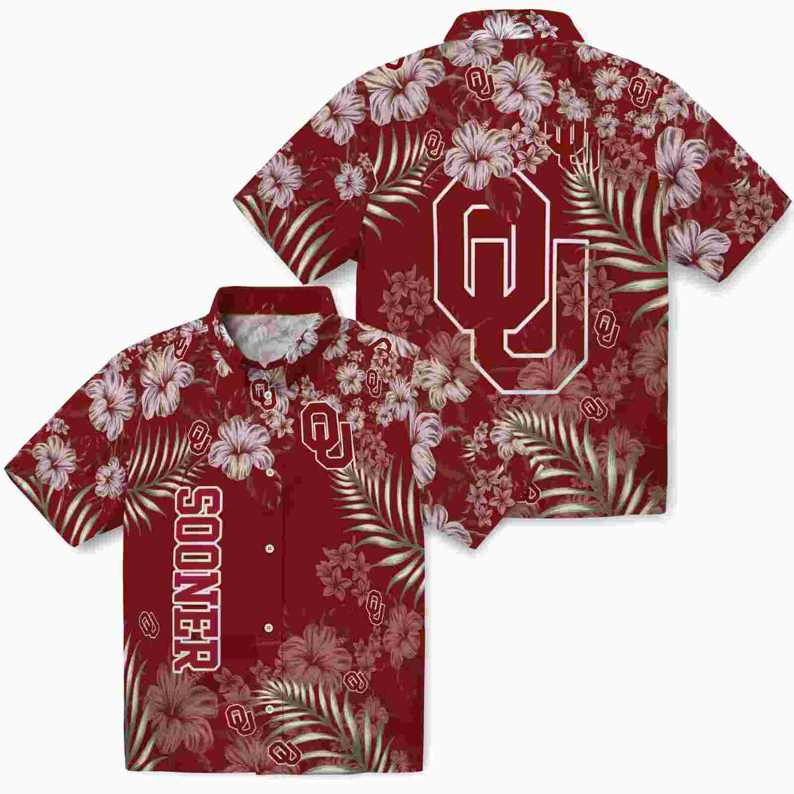 oklahoma sooners hibiscus print crimson hawaiian shirt high quality