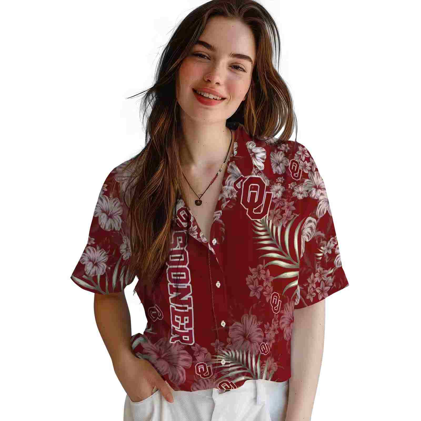 oklahoma sooners hibiscus print crimson hawaiian shirt latest model