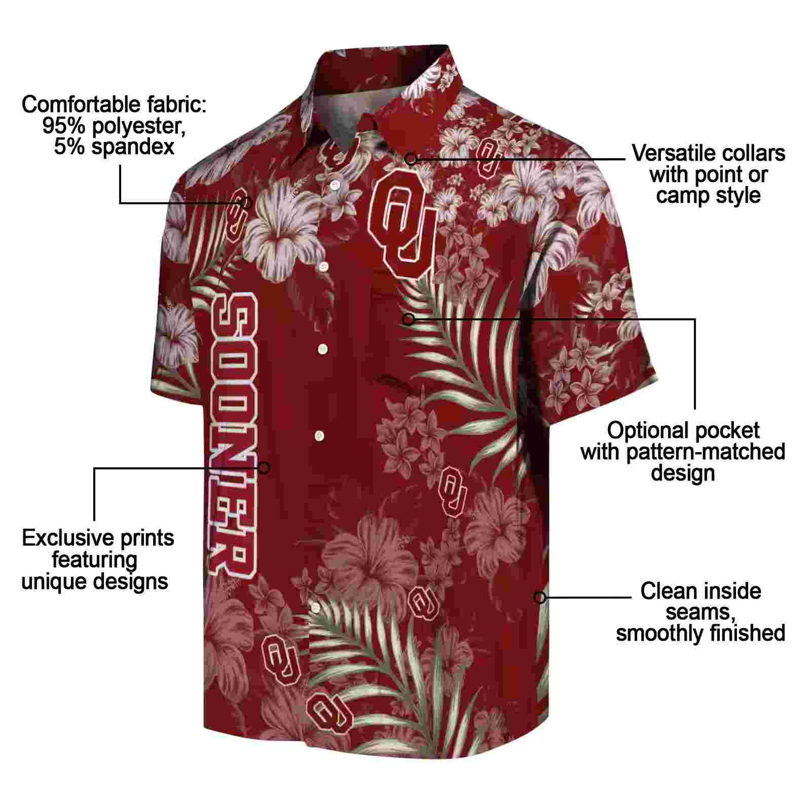 oklahoma sooners hibiscus print crimson hawaiian shirt new arrival