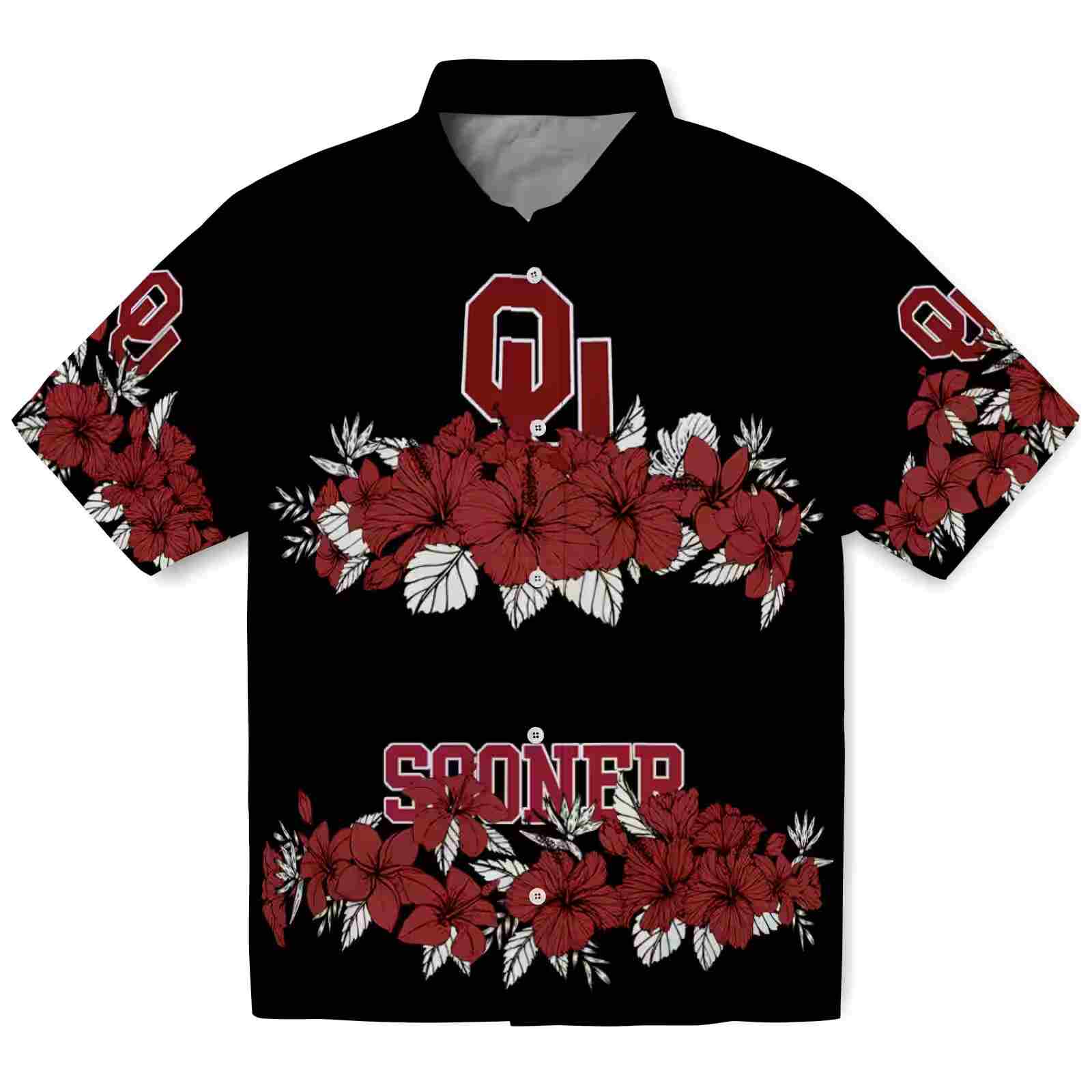 Oklahoma Sooners Hibiscus Stripe Crimson Black Hawaiian Shirt