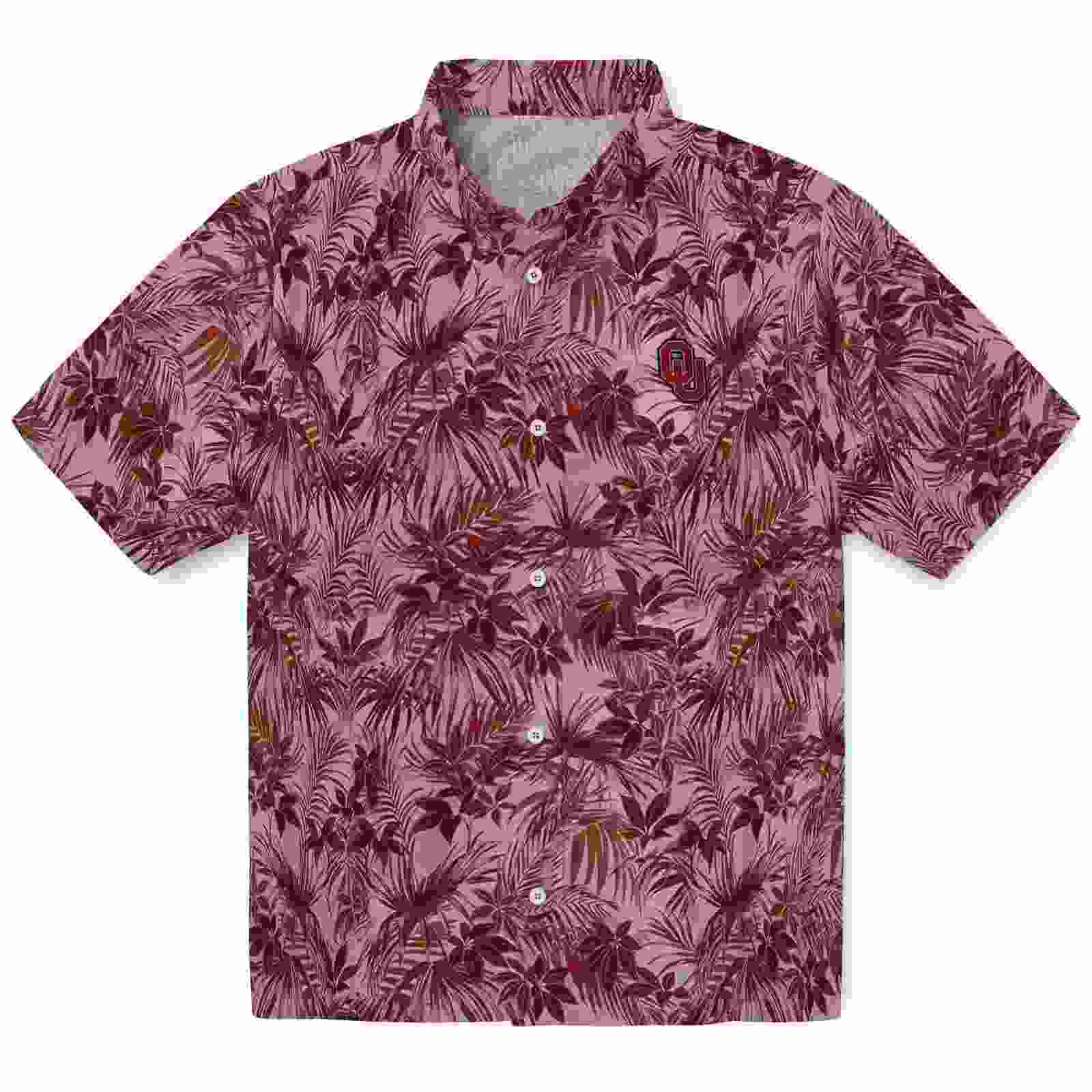 Oklahoma Sooners Leafy Pattern Crimson Hawaiian Shirt