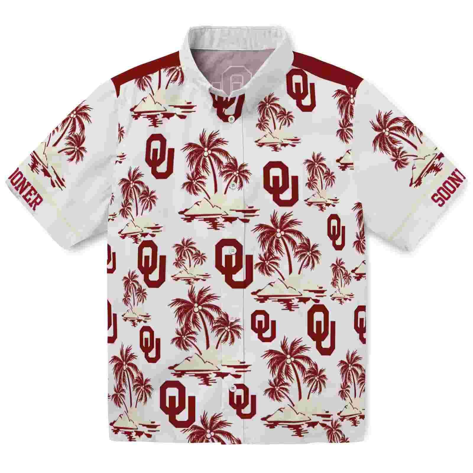 Oklahoma Sooners Palm Island Print Crimson White Hawaiian Shirt