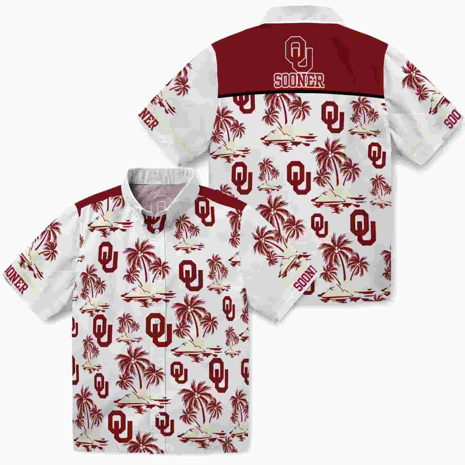 oklahoma sooners palm island print crimson white hawaiian shirt high quality