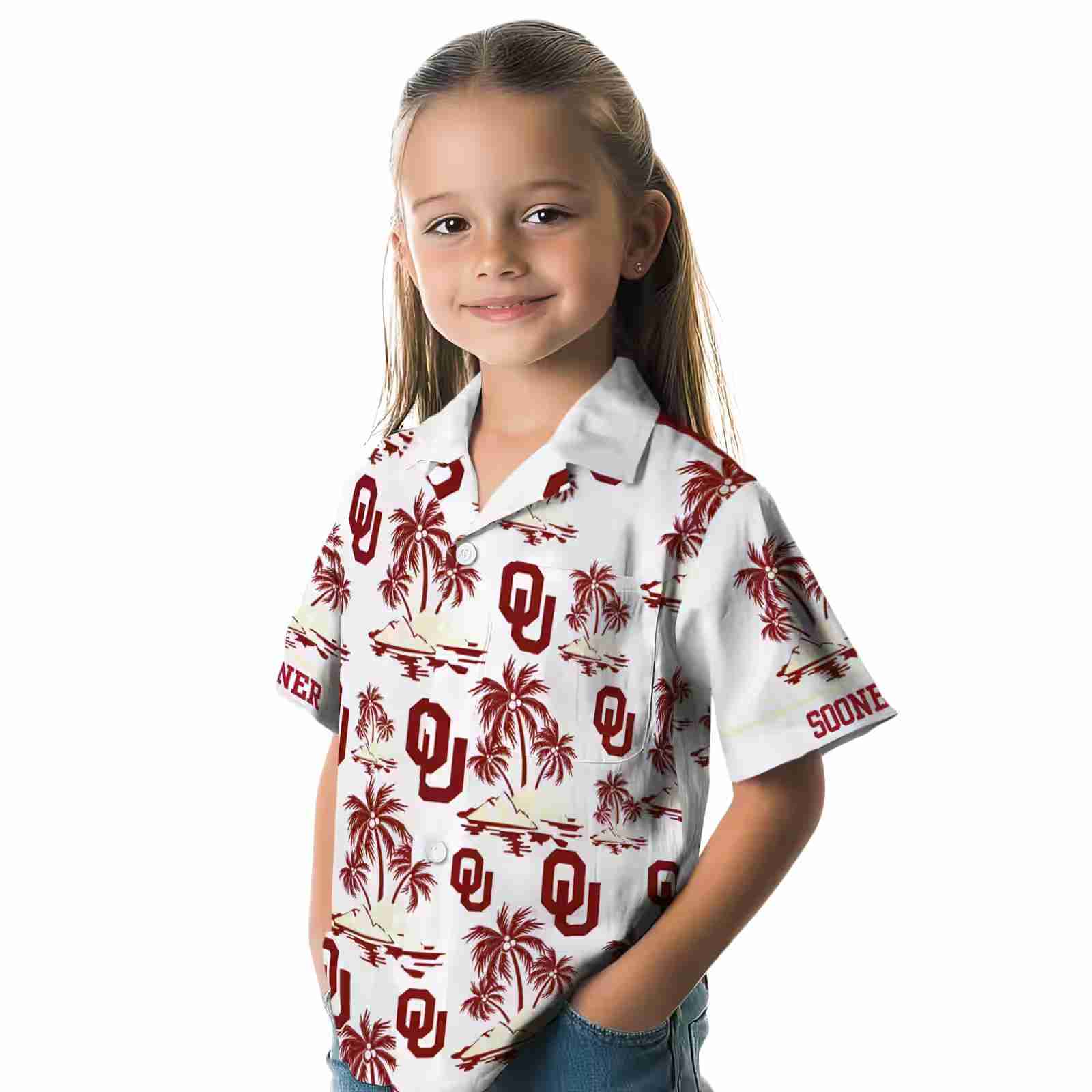 oklahoma sooners palm island print crimson white hawaiian shirt premium grade