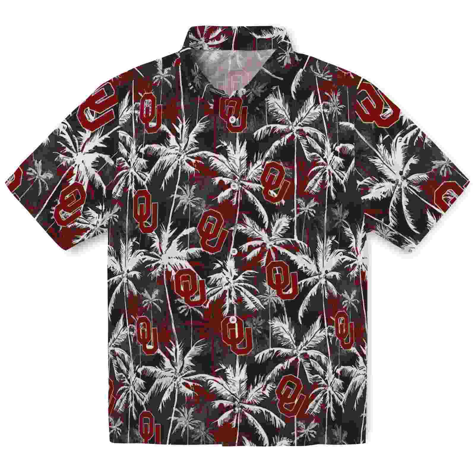 Oklahoma Sooners Palm Pattern Crimson Black Hawaiian Shirt