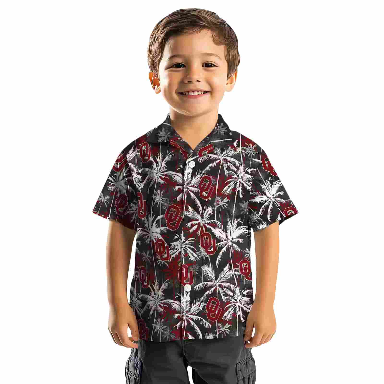 oklahoma sooners palm pattern crimson black hawaiian shirt top rated