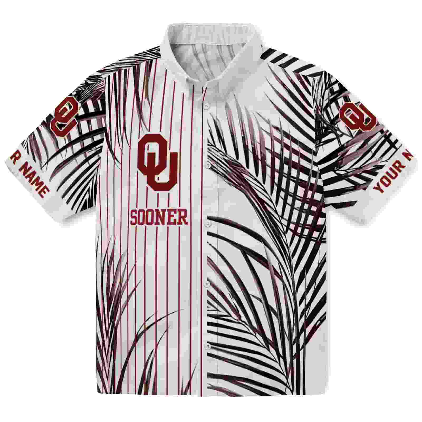 Oklahoma Sooners Palm Stripes Crimson Black White Hawaiian Shirt