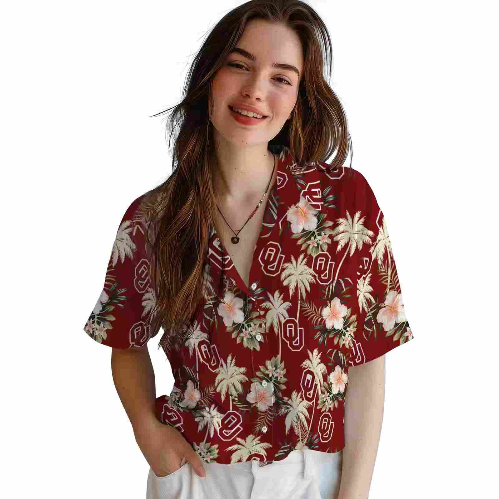 oklahoma sooners palm tree flower crimson hawaiian shirt latest model