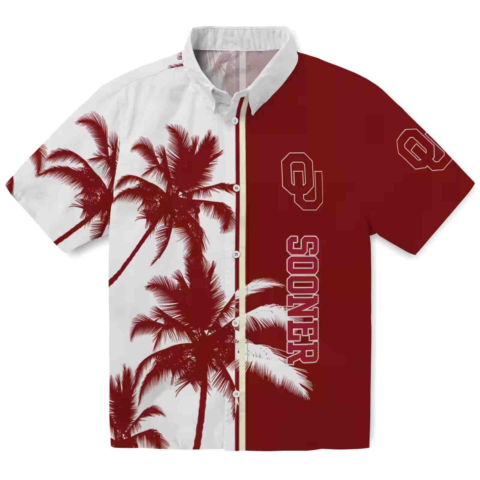 Oklahoma Sooners Palm Trees Crimson White Hawaiian Shirt