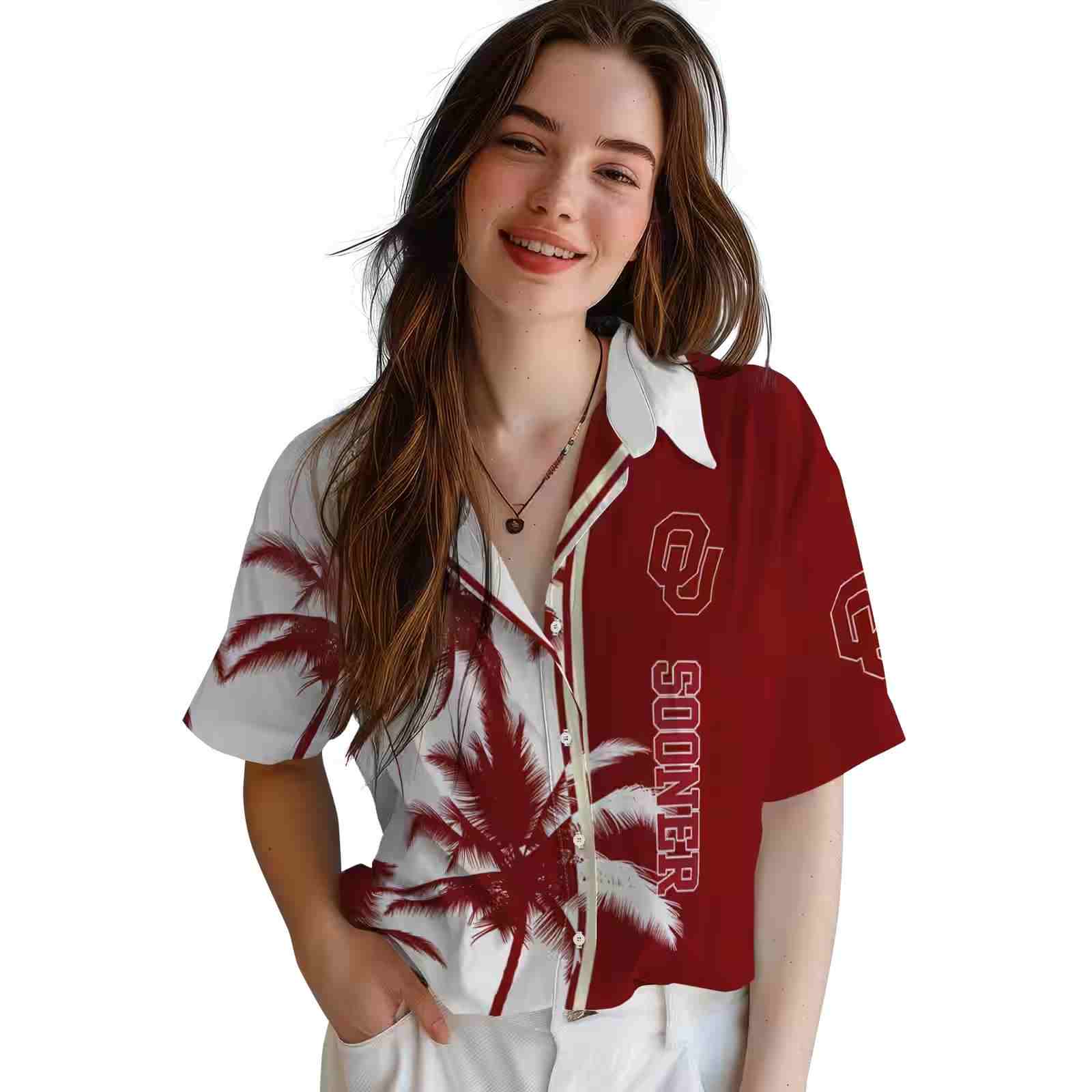 oklahoma sooners palm trees crimson white hawaiian shirt latest model