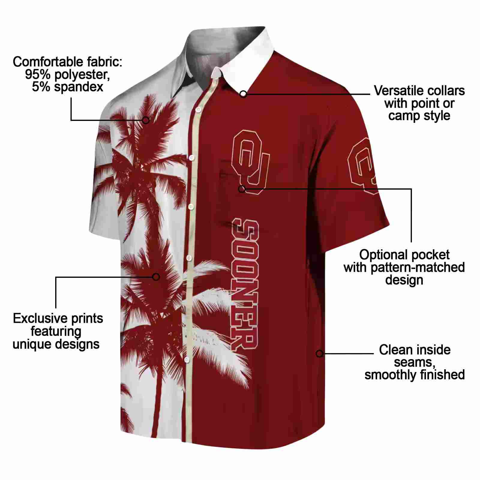 oklahoma sooners palm trees crimson white hawaiian shirt new arrival