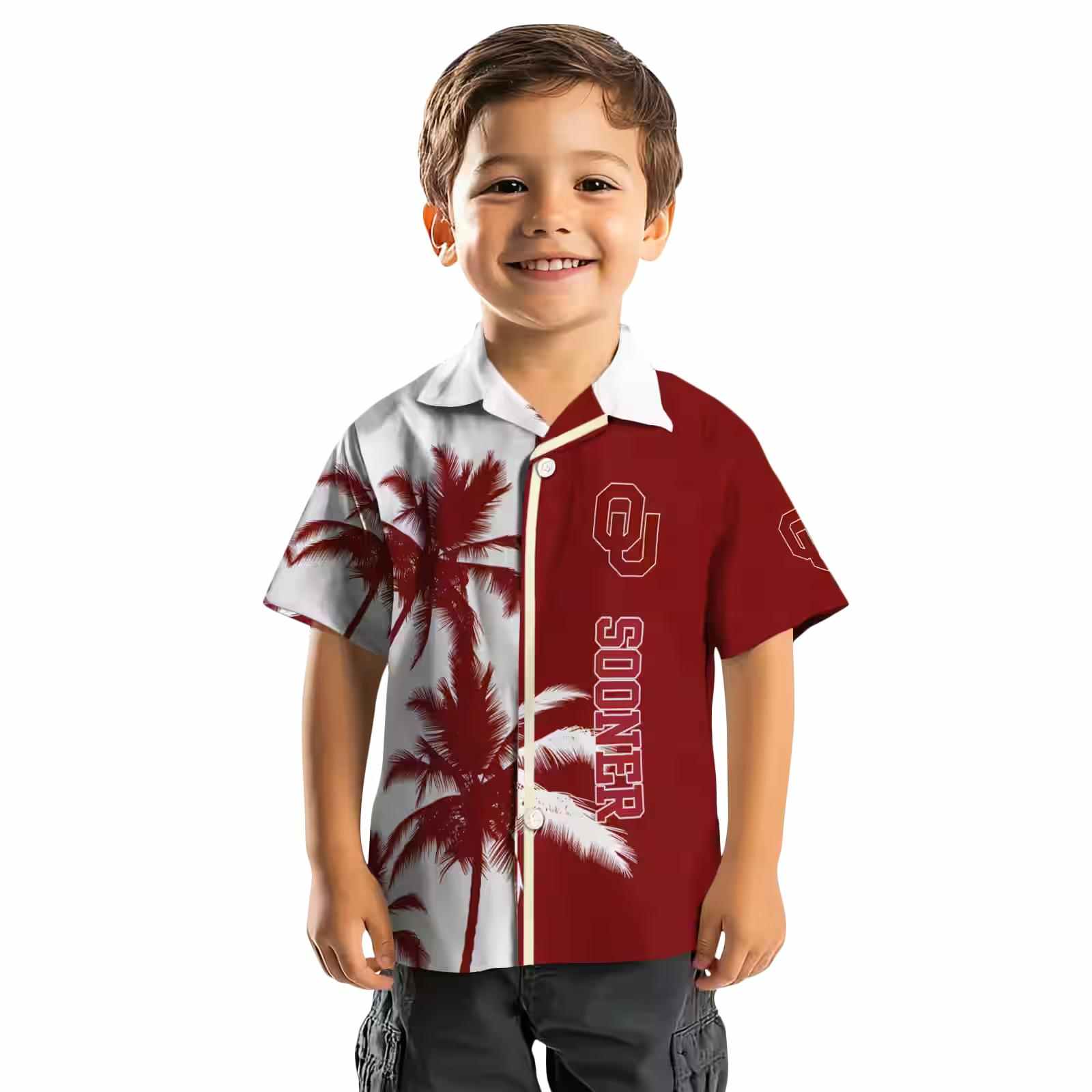 oklahoma sooners palm trees crimson white hawaiian shirt top rated