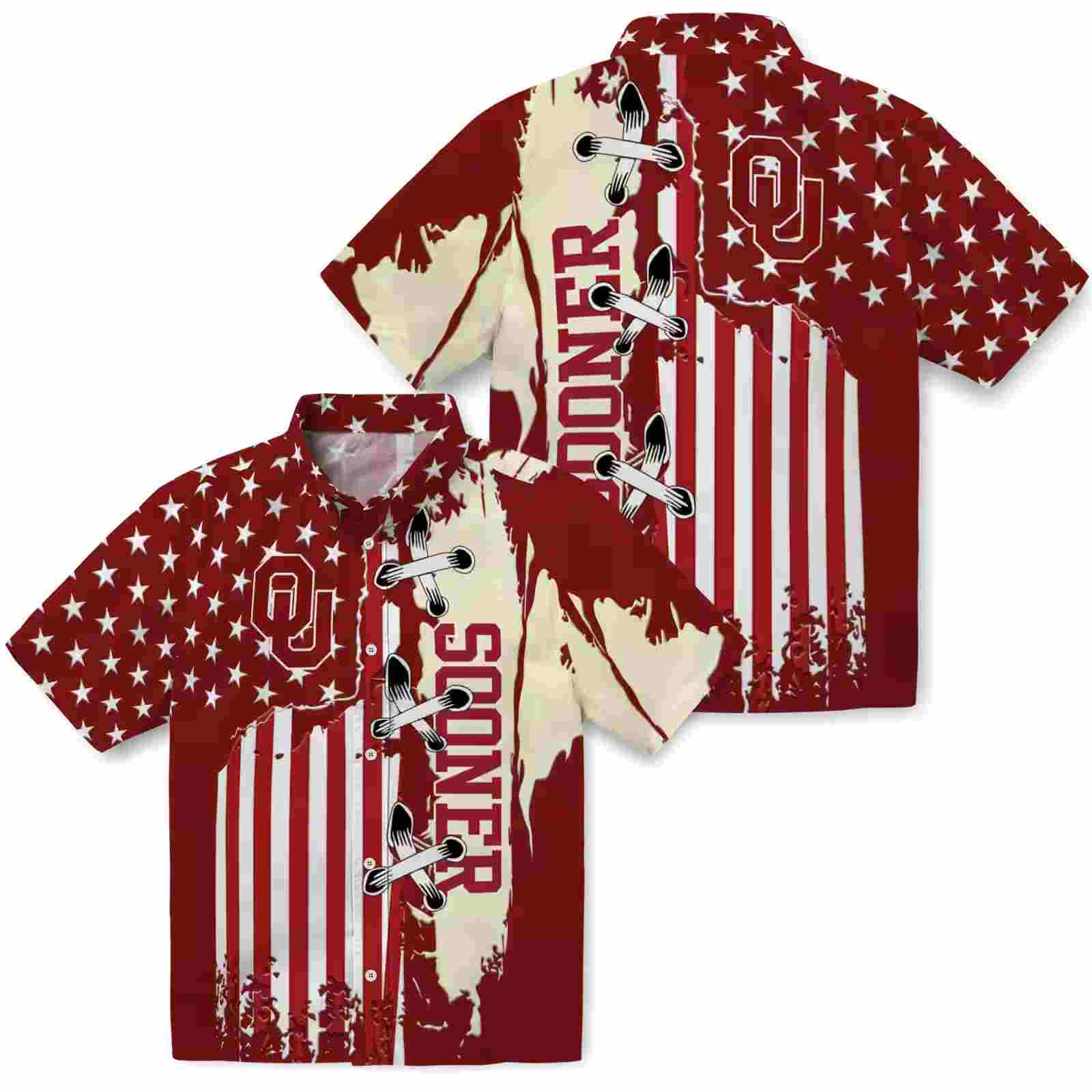 oklahoma sooners stitched flag crimson hawaiian shirt high quality