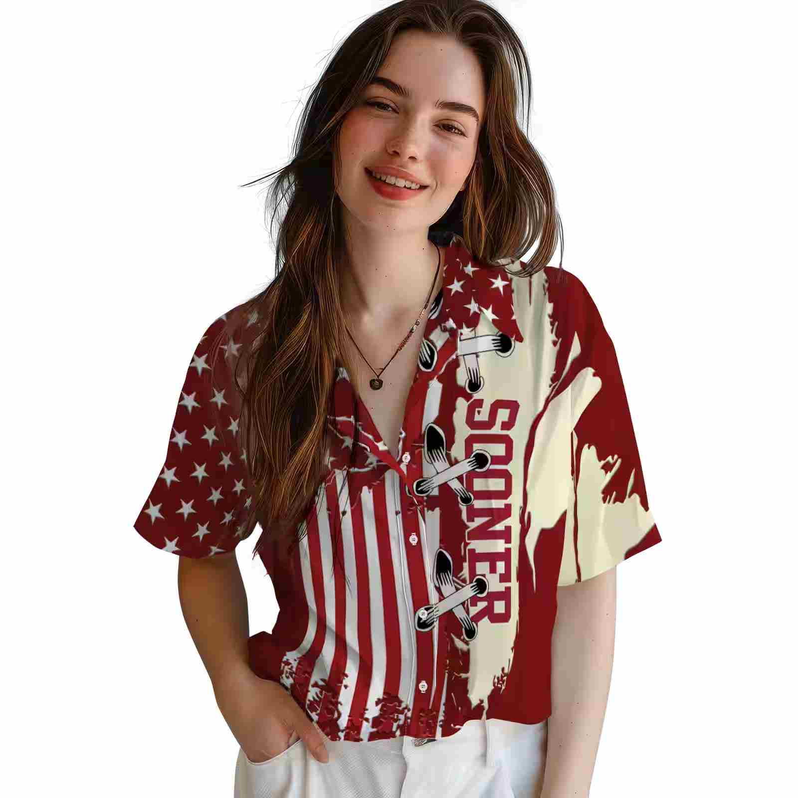 oklahoma sooners stitched flag crimson hawaiian shirt latest model