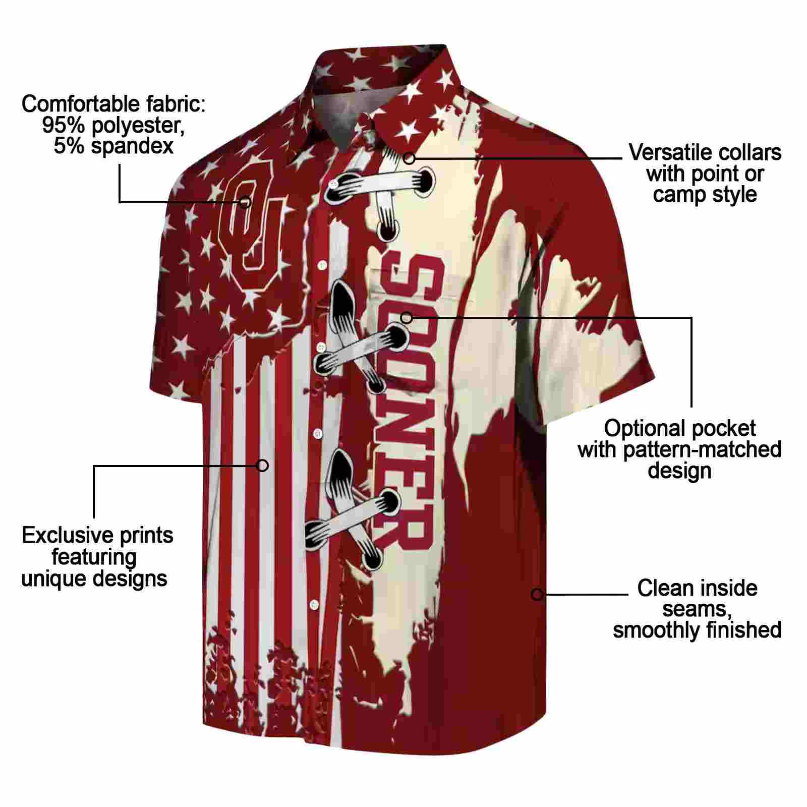 oklahoma sooners stitched flag crimson hawaiian shirt new arrival