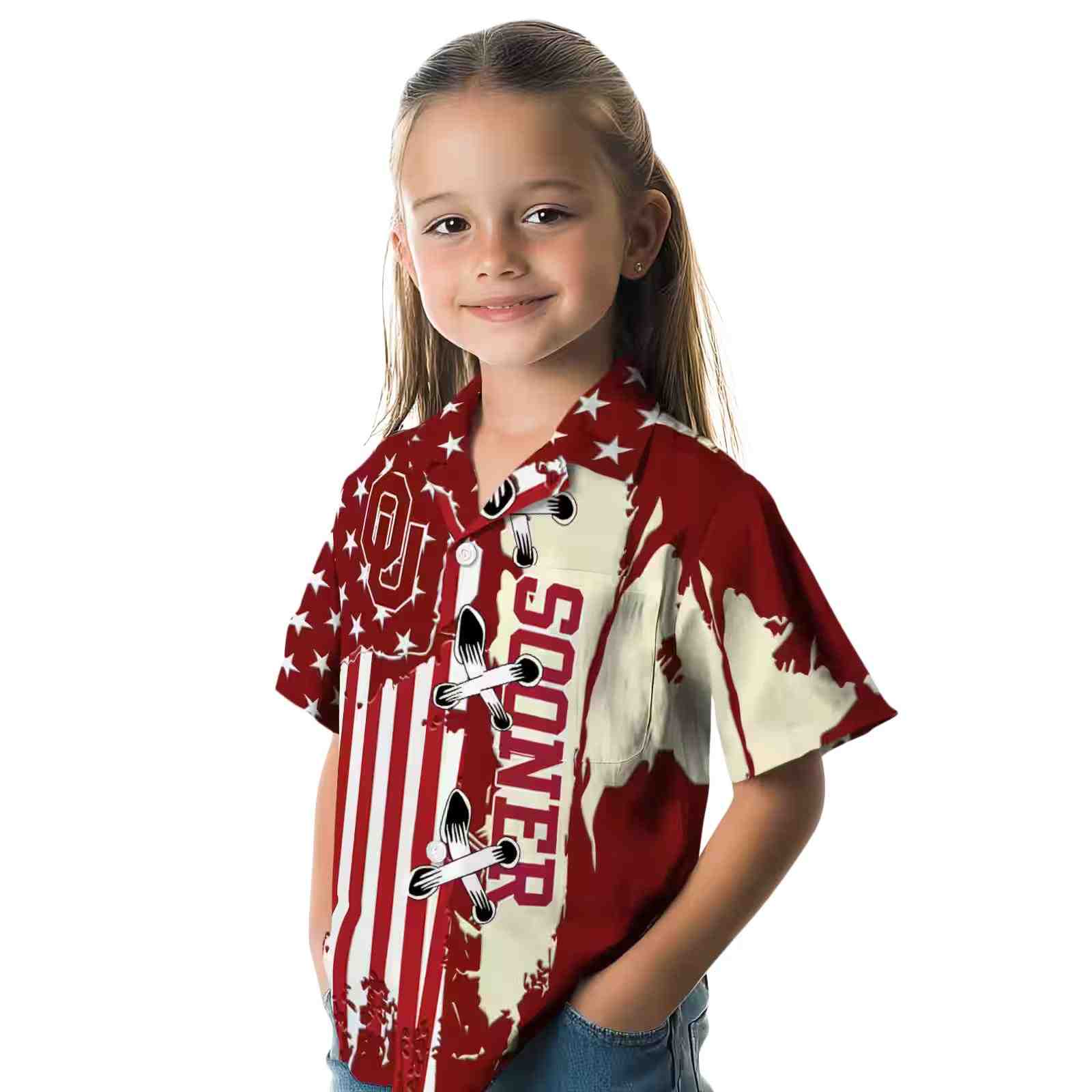 oklahoma sooners stitched flag crimson hawaiian shirt premium grade