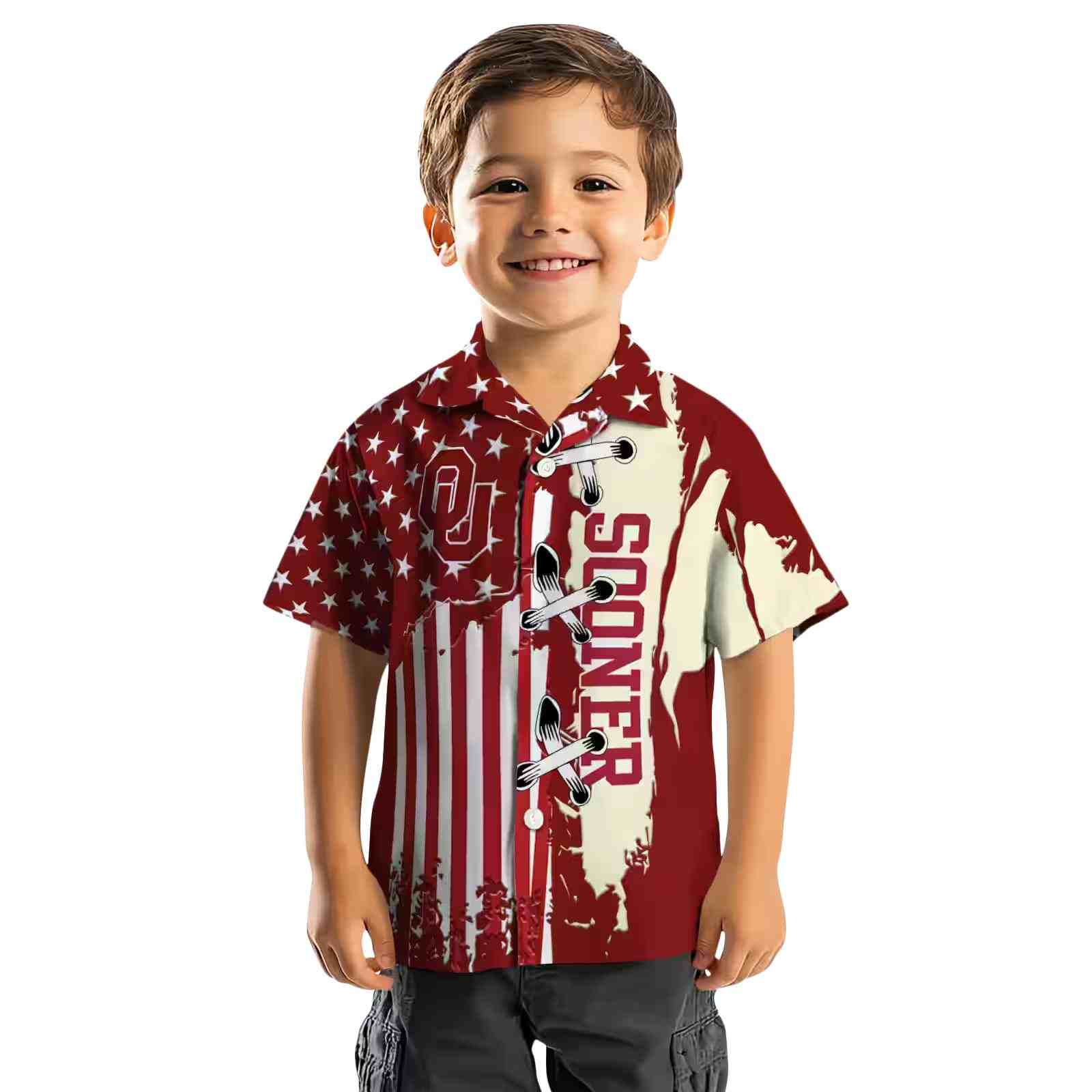 oklahoma sooners stitched flag crimson hawaiian shirt top rated