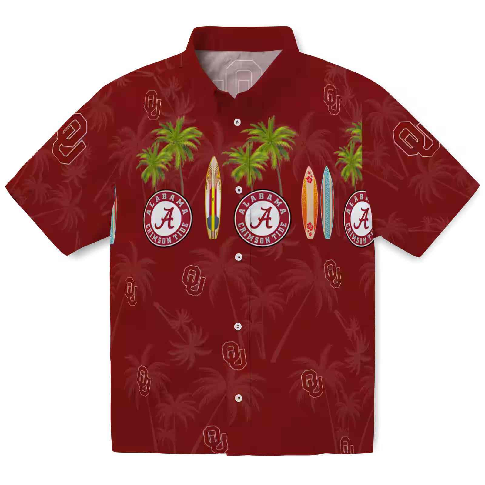 Oklahoma Sooners Surfboard Palm Crimson Hawaiian Shirt