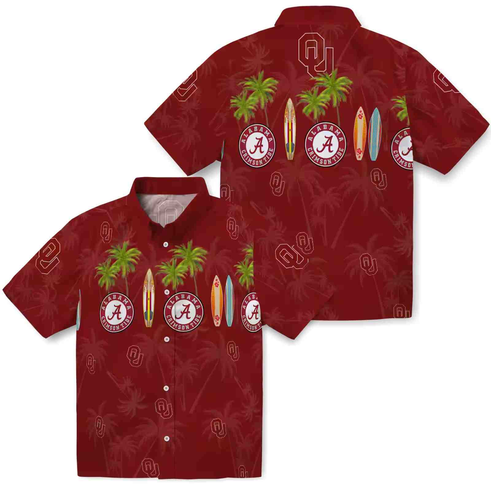 oklahoma sooners surfboard palm crimson hawaiian shirt high quality