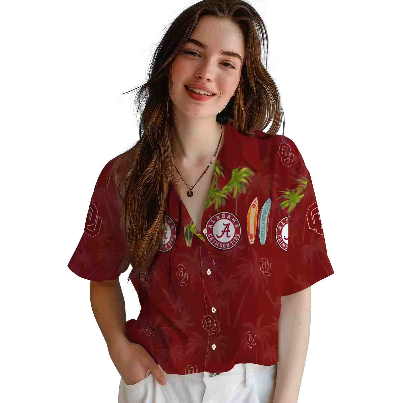 oklahoma sooners surfboard palm crimson hawaiian shirt latest model