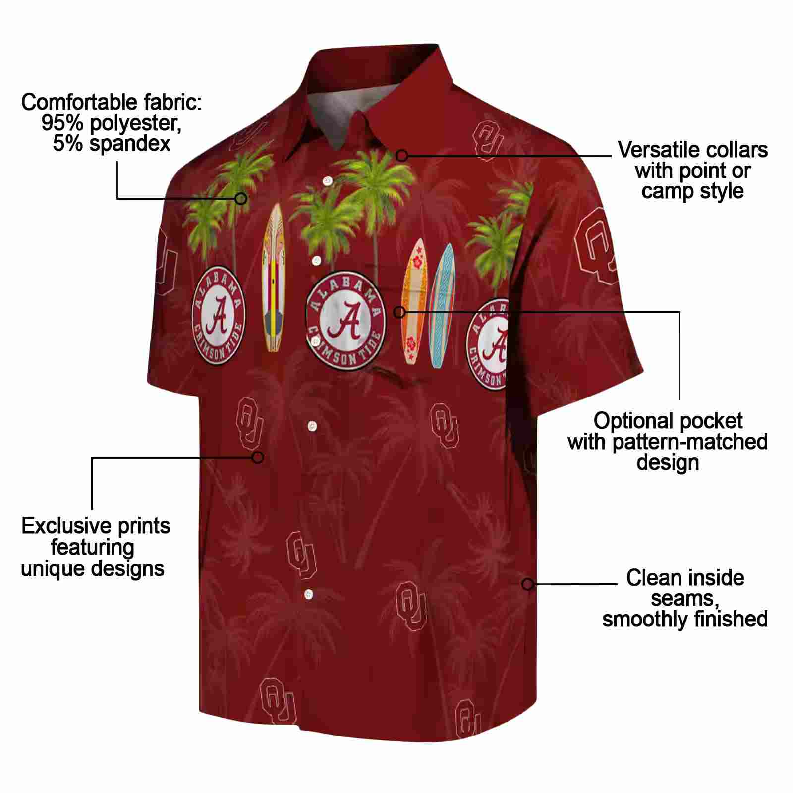 oklahoma sooners surfboard palm crimson hawaiian shirt new arrival