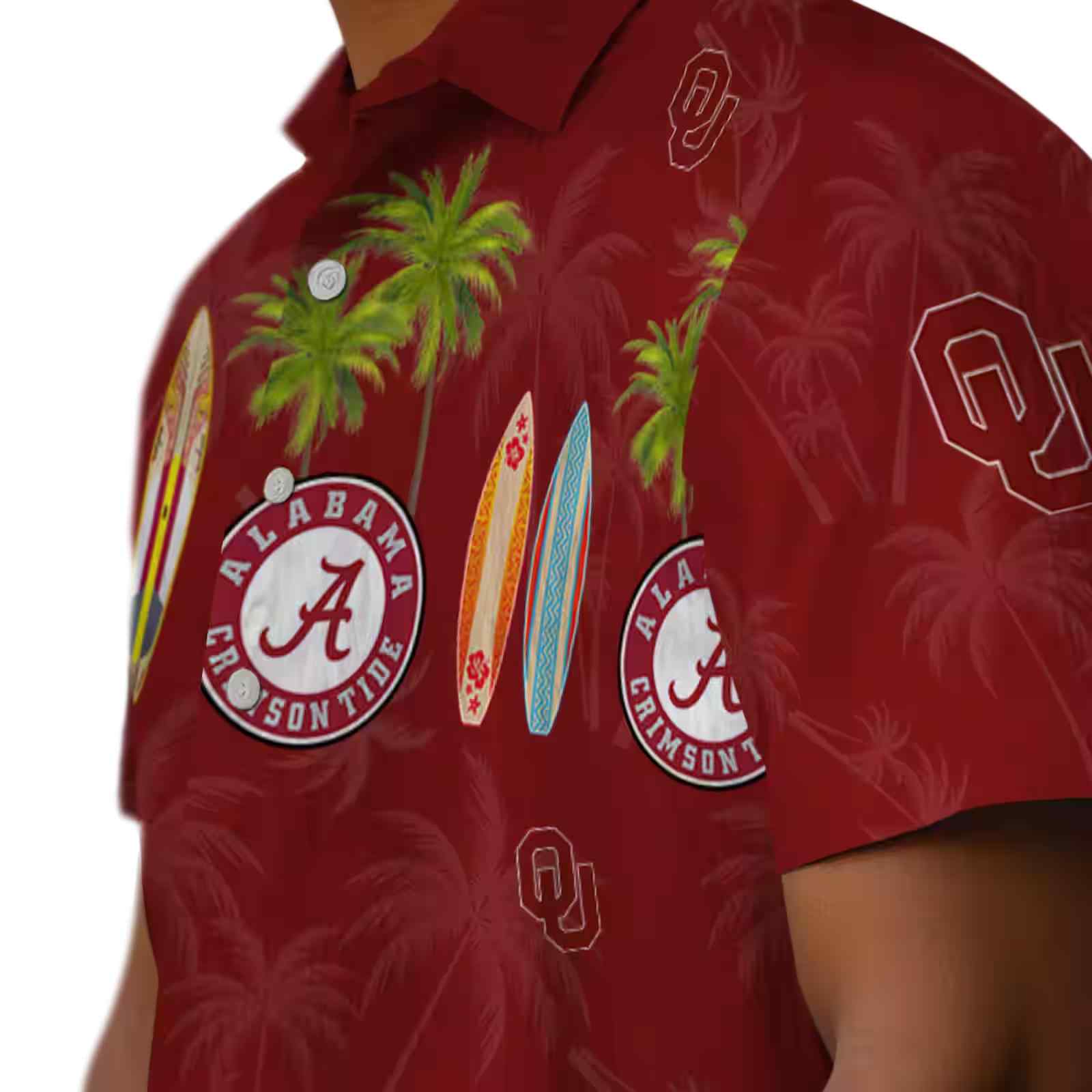 oklahoma sooners surfboard palm crimson hawaiian shirt trendy