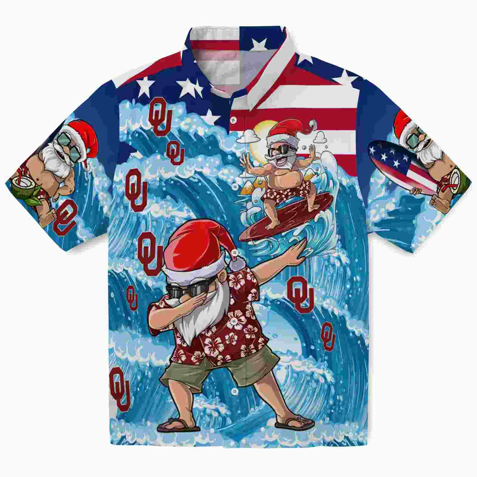 Oklahoma Sooners Surfing Santa Blue Hawaiian Shirt