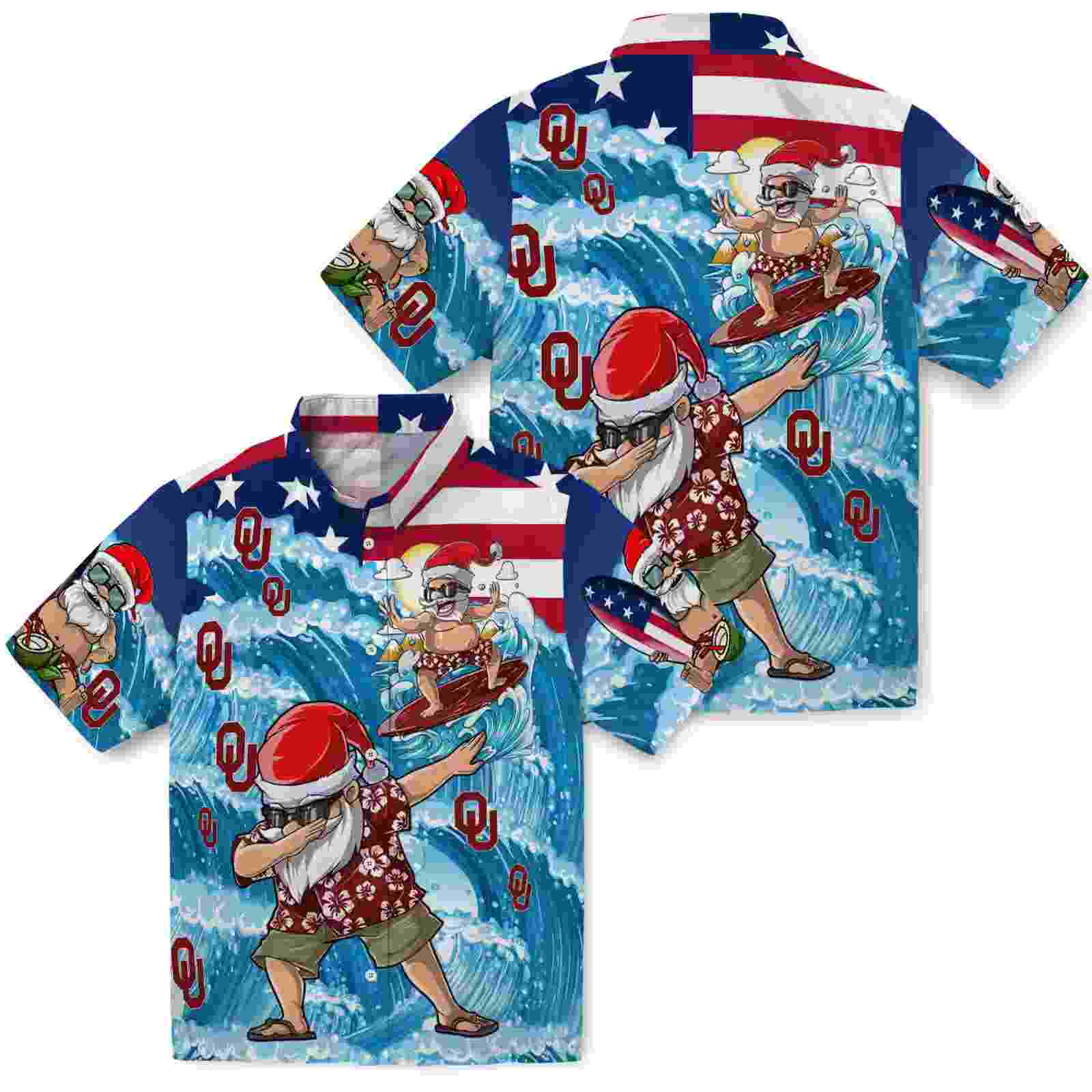 oklahoma sooners surfing santa blue hawaiian shirt high quality