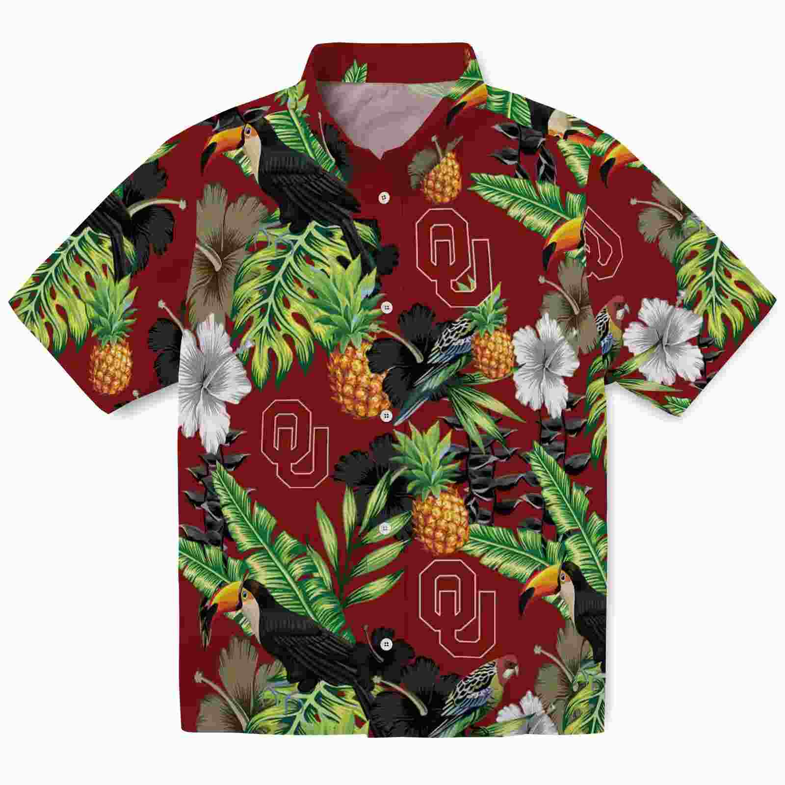 Oklahoma Sooners Toucan Hibiscus Pineapple Crimson Green Hawaiian Shirt