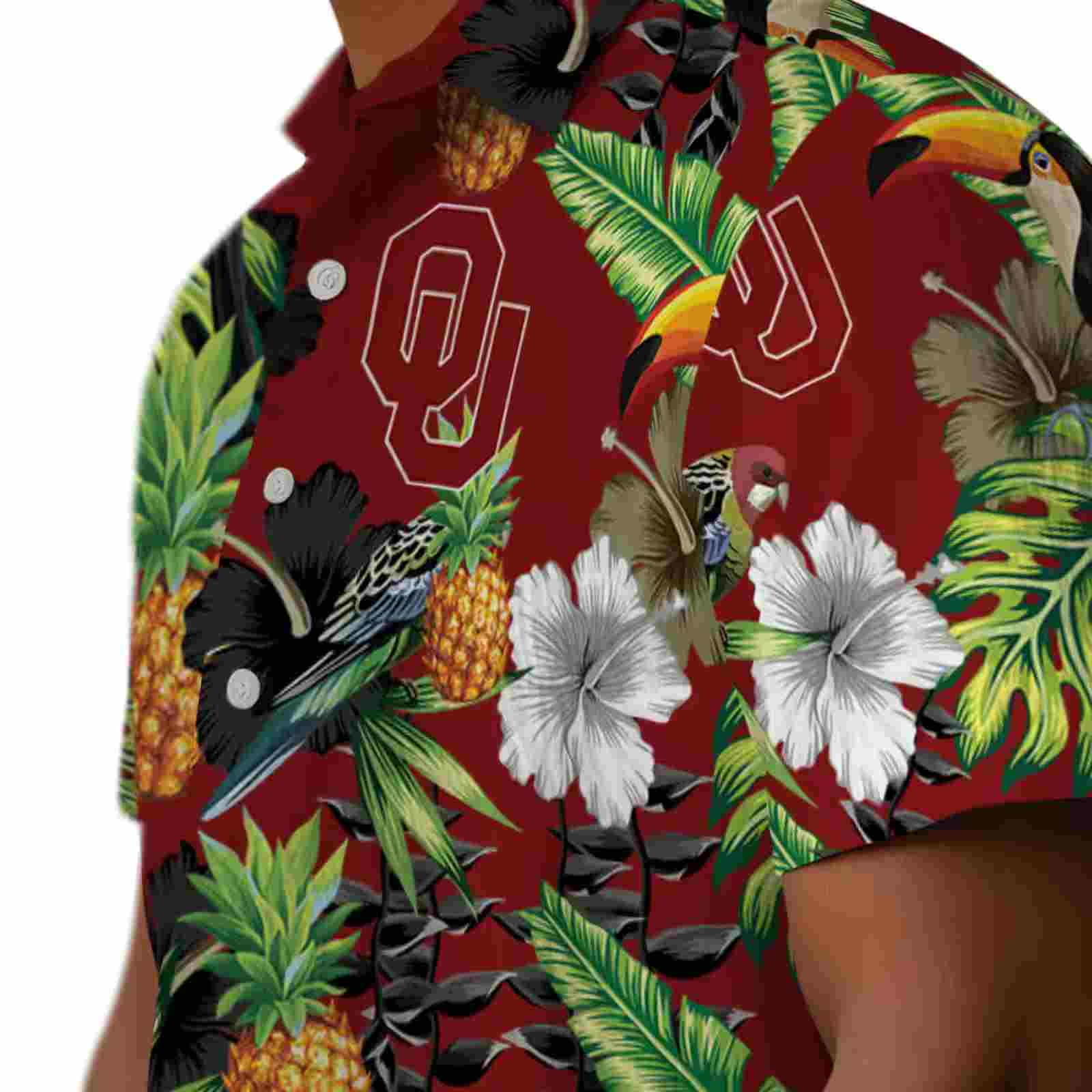 oklahoma sooners toucan hibiscus pineapple crimson green hawaiian shirt trendy