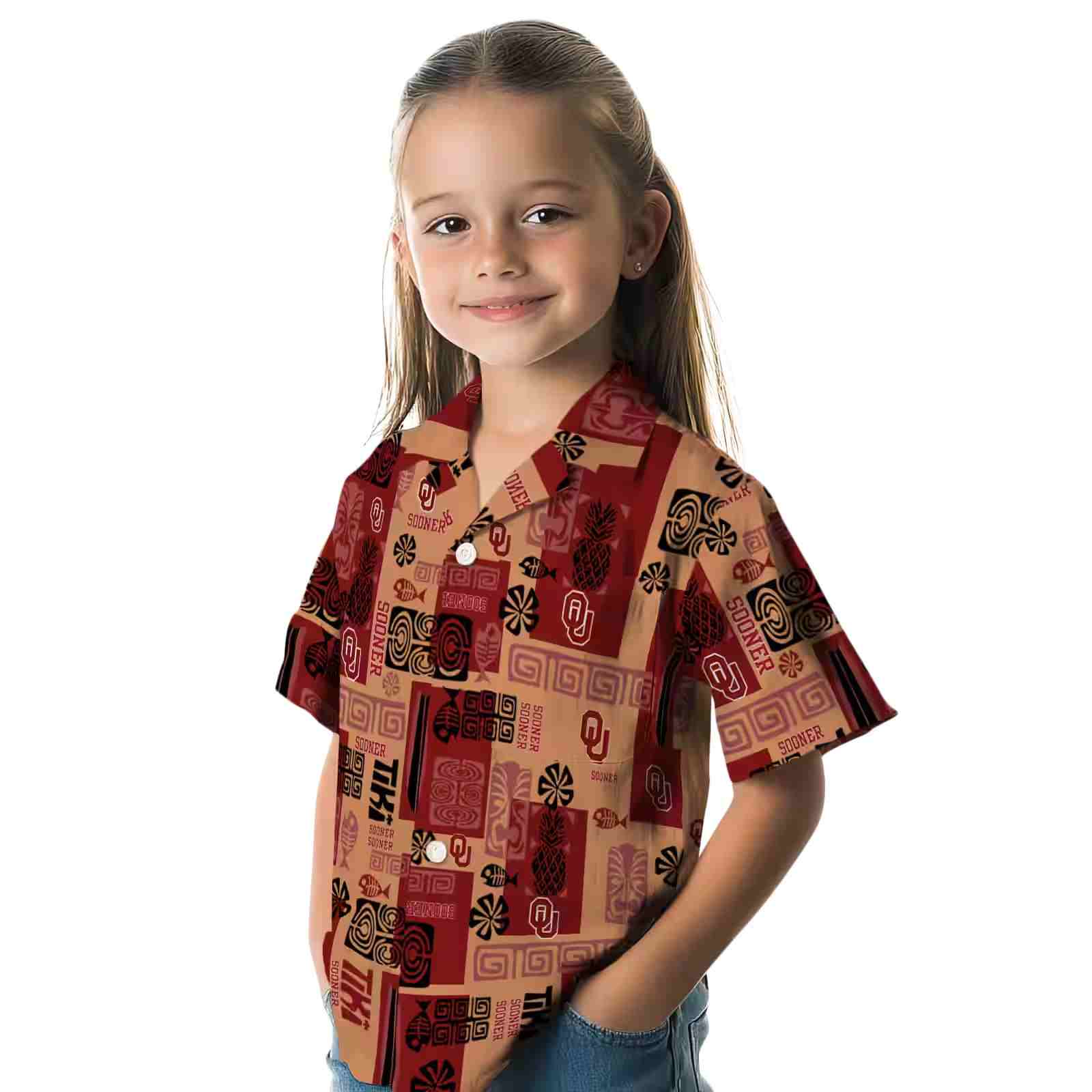 oklahoma sooners tribal symbols crimson hawaiian shirt premium grade